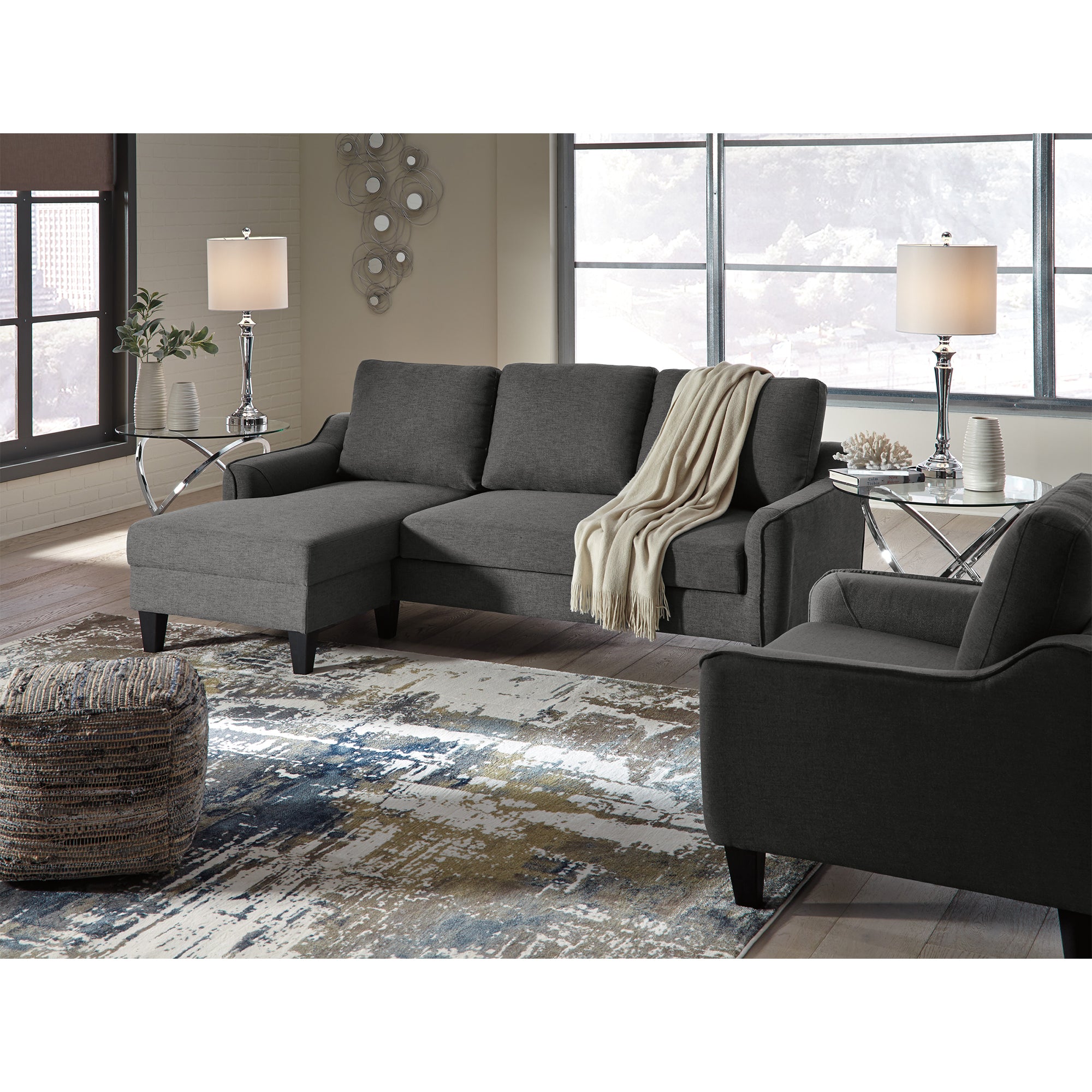 Jarreau Sofa Chaise and Chair in Gray Color