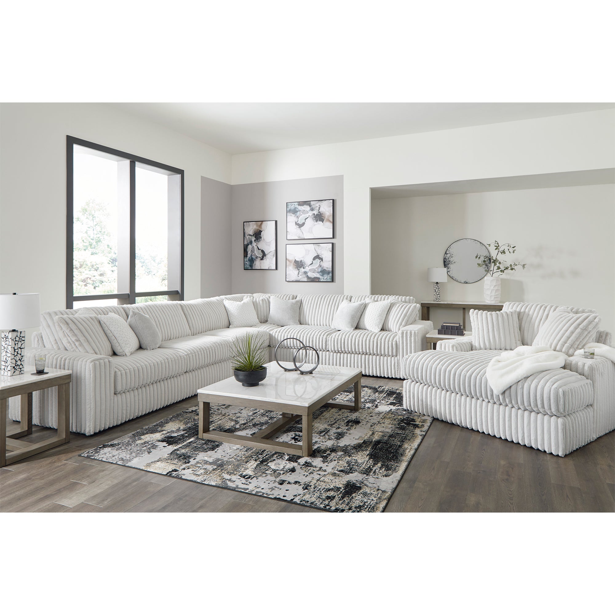 Sophisticated Stupendous Sectional with a smooth platform foundation, maintains a wrinkle-free look without dips or sags