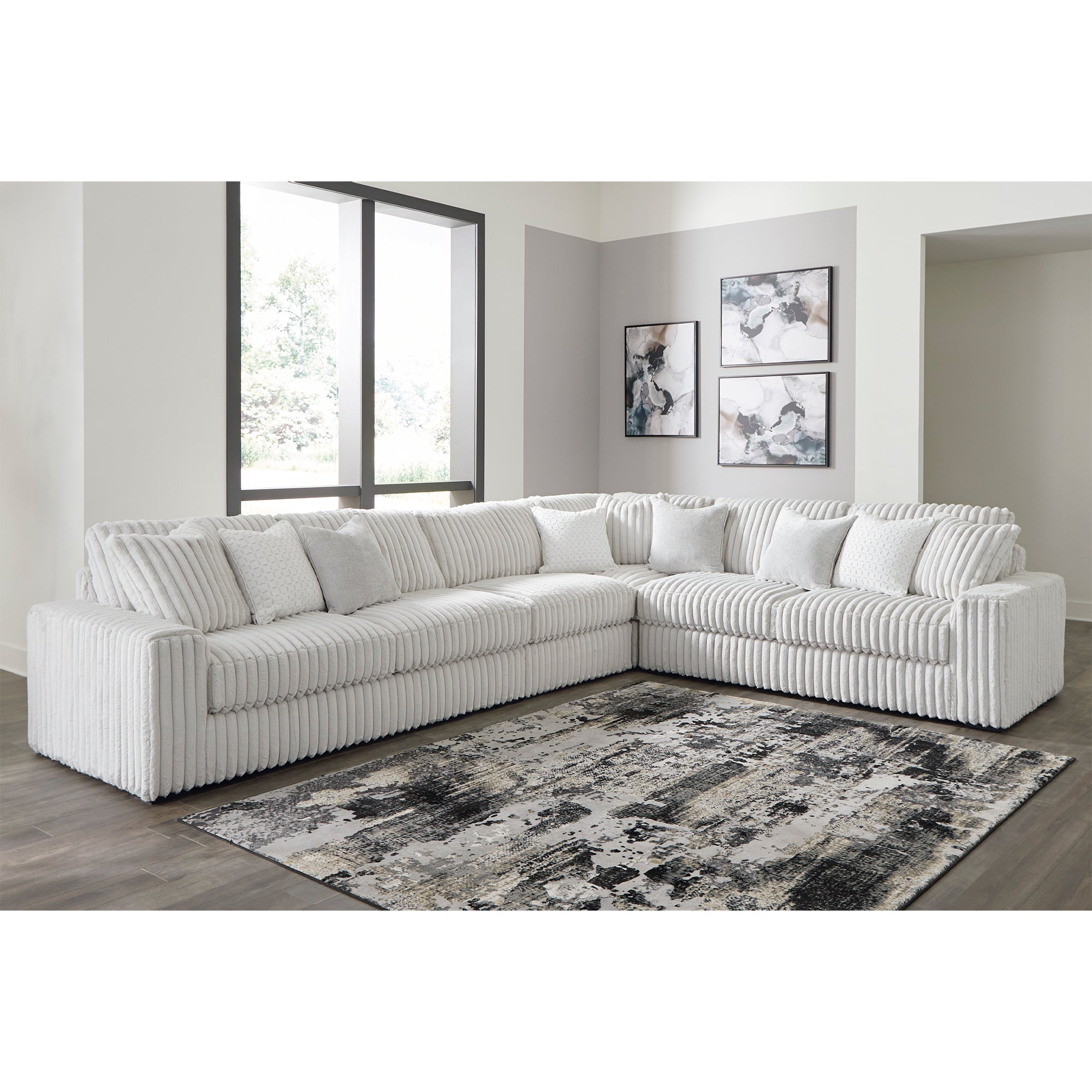 Elegant Stupendous 4-Piece Sectional with plush polyester upholstery and faux wood finish feet for modern interiors