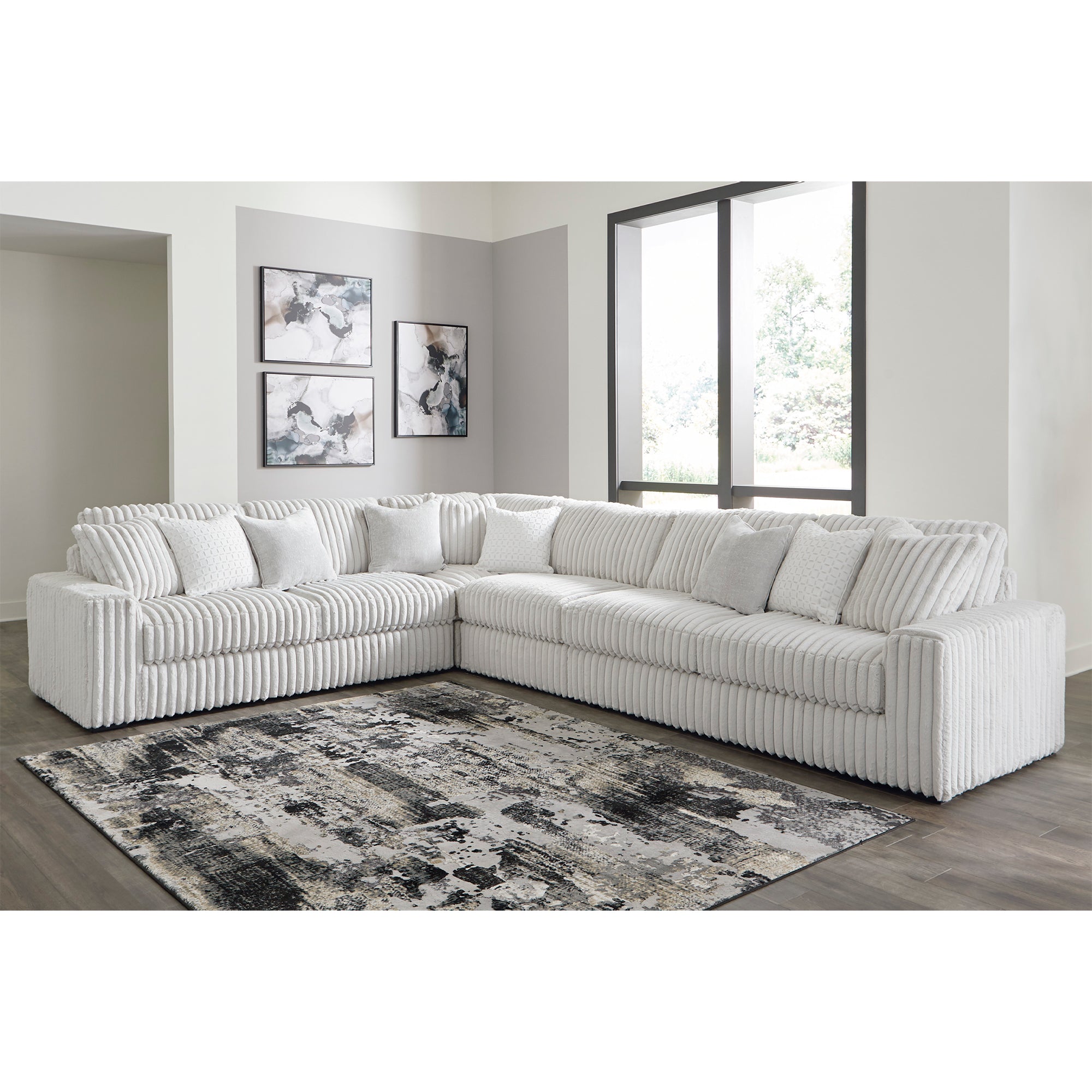 Contemporary 4-Piece Stupendous Sectional with high-resiliency foam cushions, offers long-lasting support and comfort