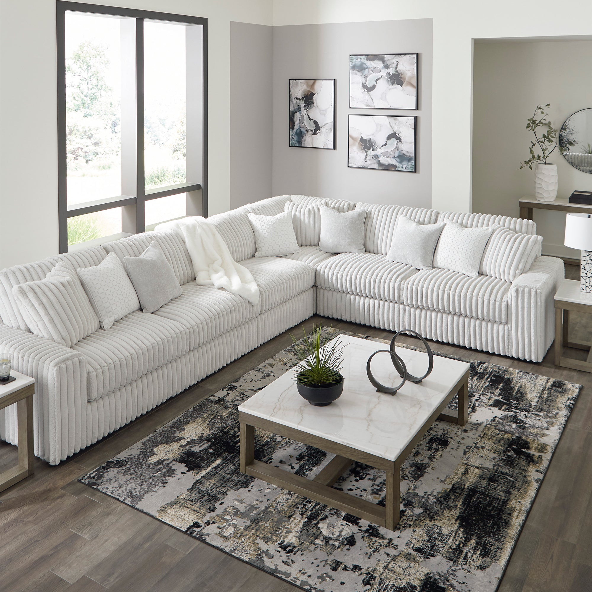 Stupendous Sectional with a unique platform foundation system that resists sagging, ensuring a smooth, even support