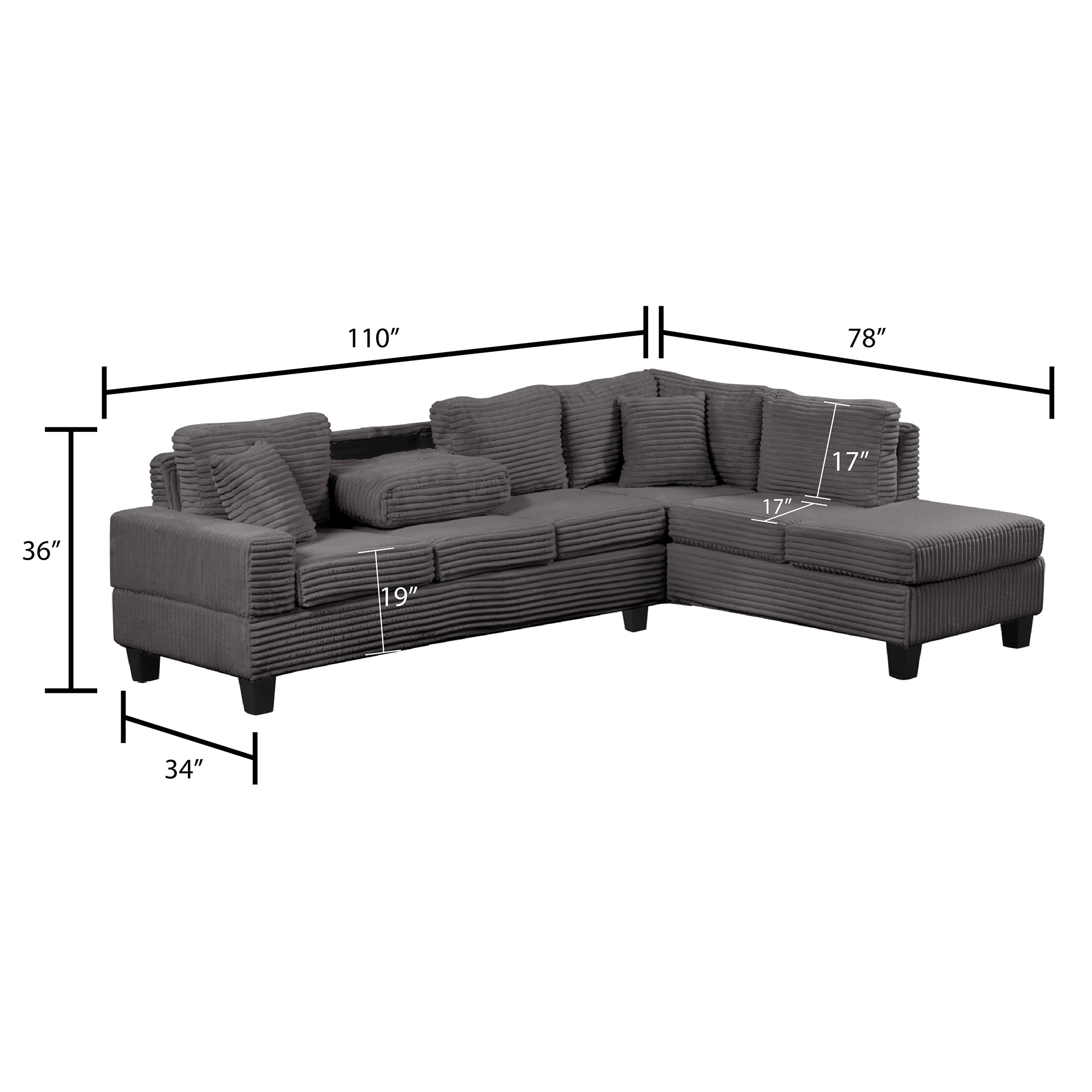 ComfyNest Sectional With Storage Ottoman