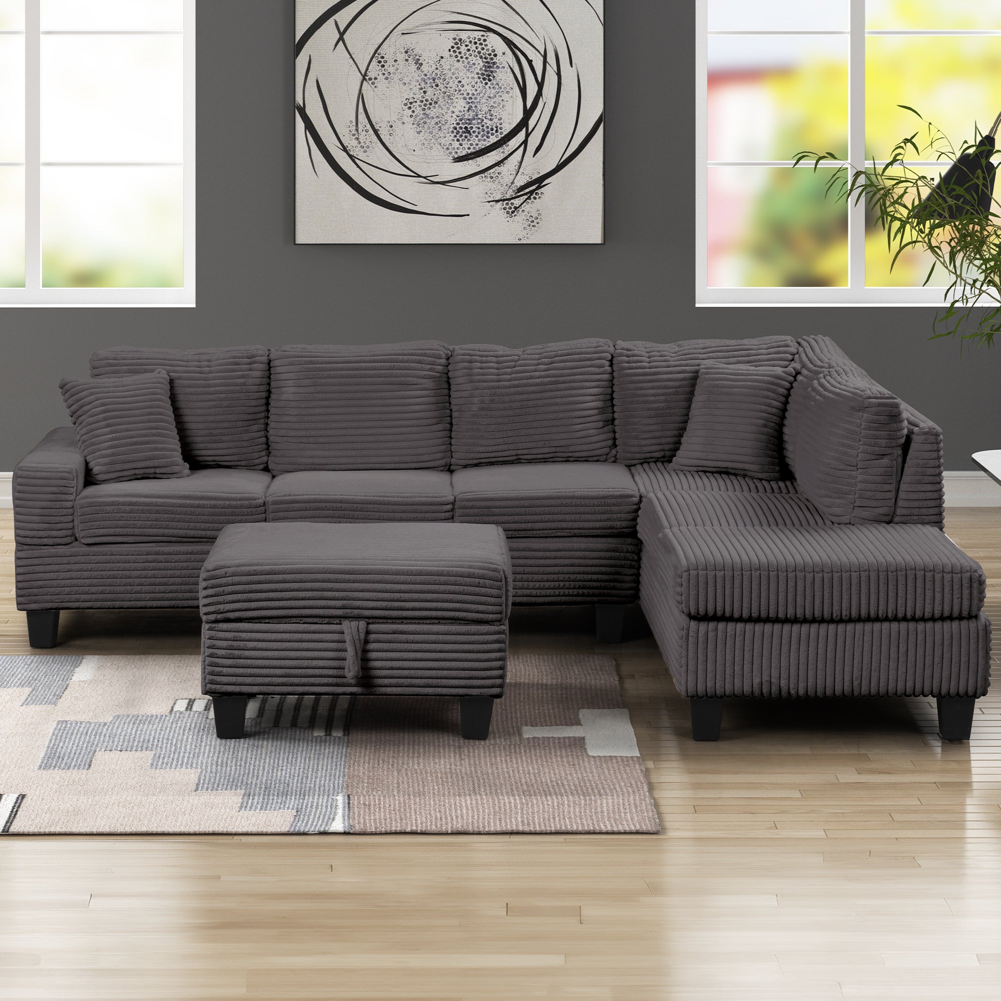 ComfyNest Sectional With Storage Ottoman