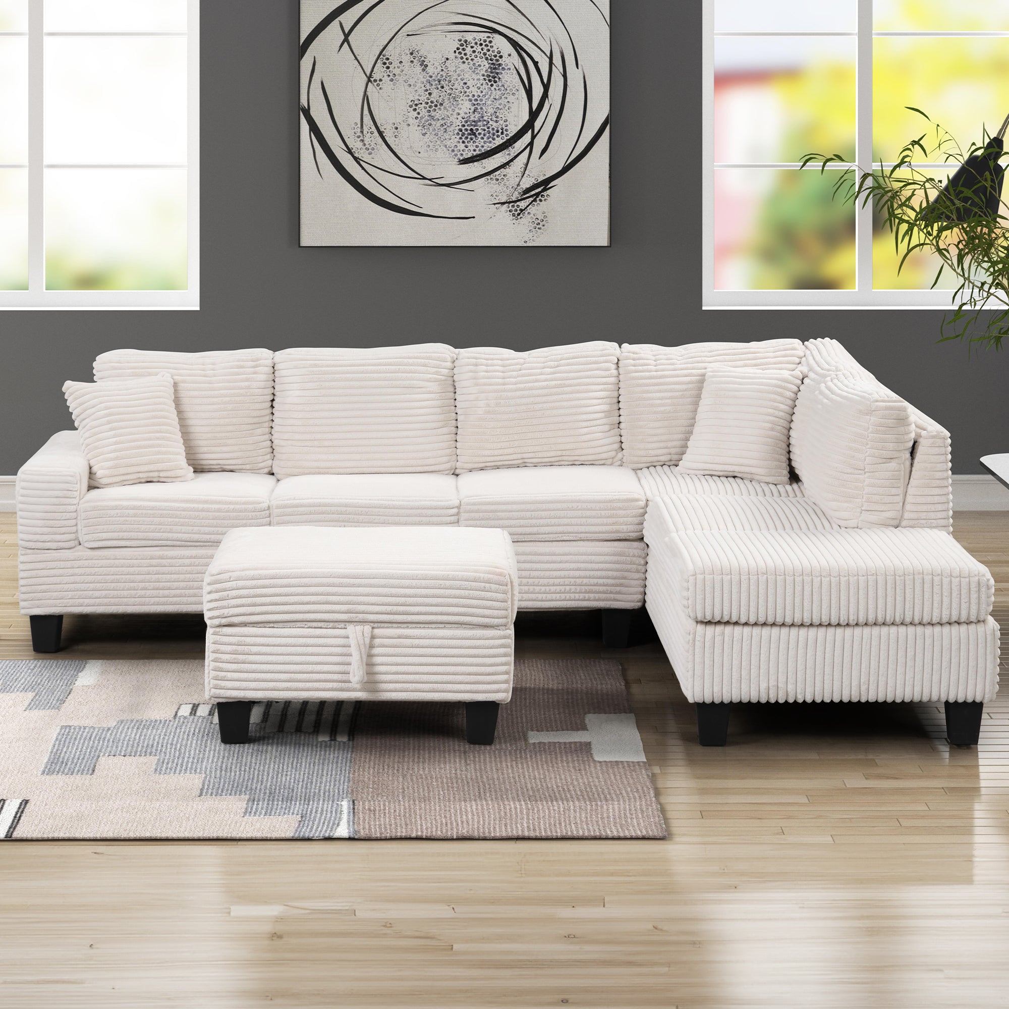 ComfyNest Sectional With Storage Ottoman