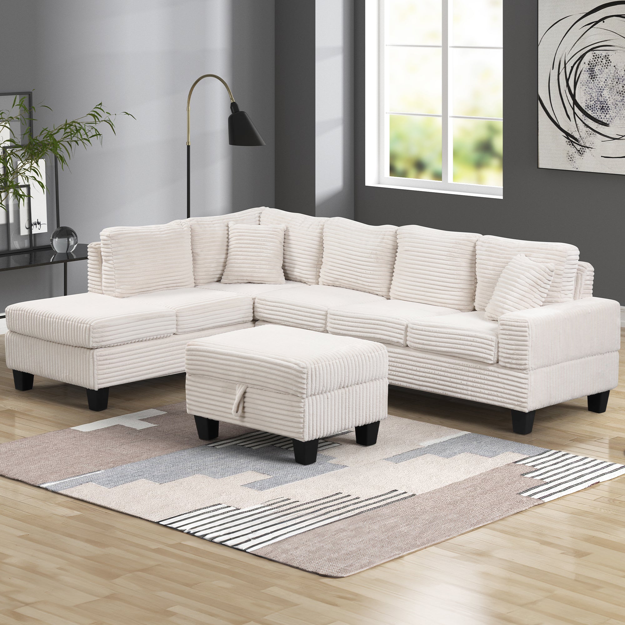 ComfyNest Sectional With Storage Ottoman