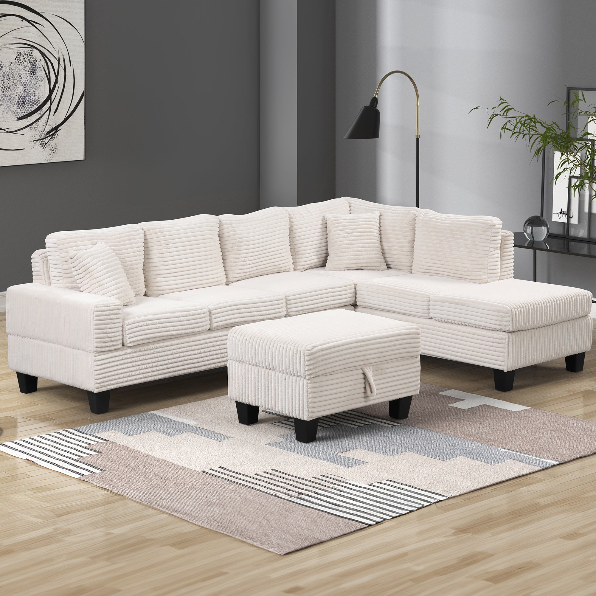 ComfyNest Sectional With Storage Ottoman