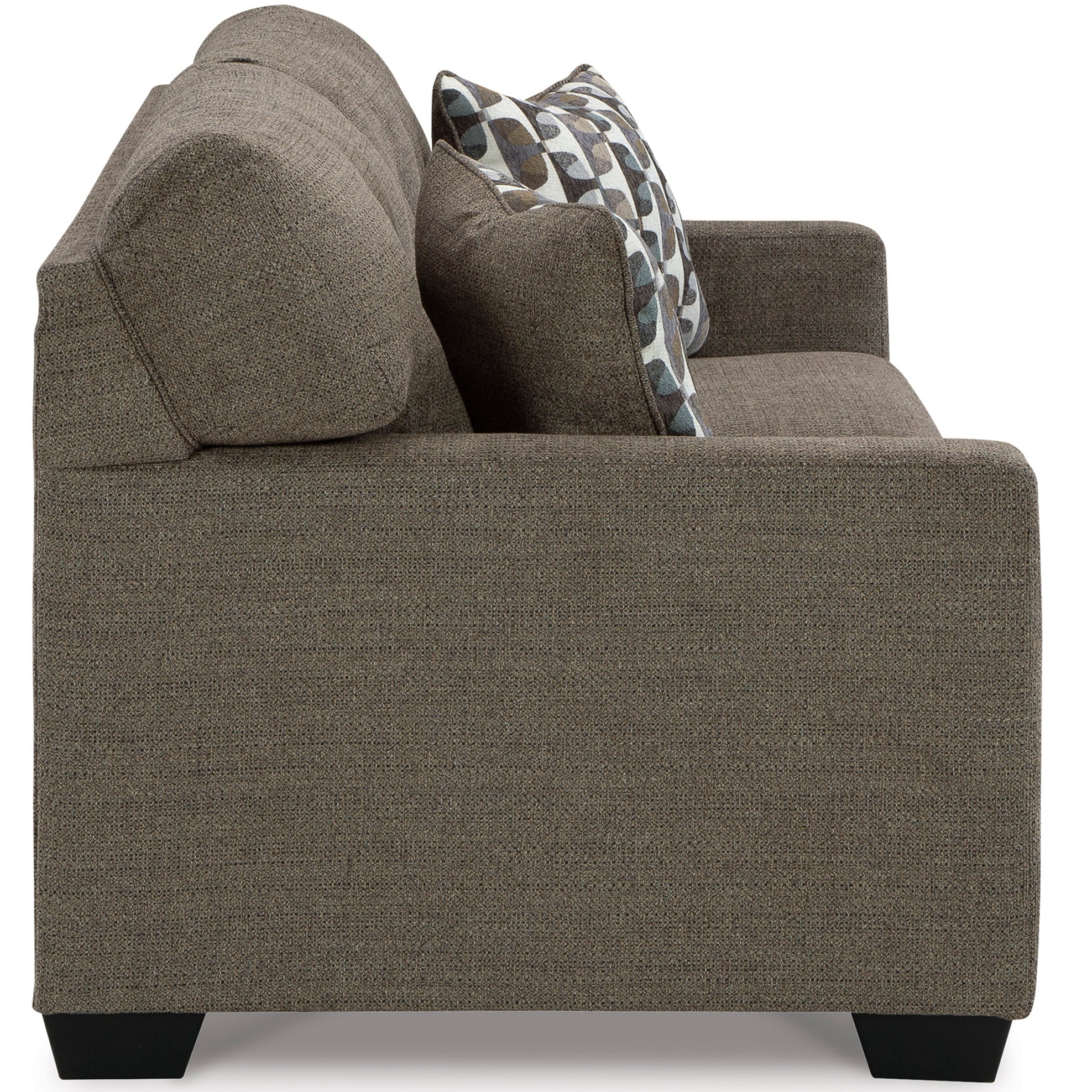 Comfortable and chic Mahoney Sofa in chocolate, provides ample seating with a touch of luxury