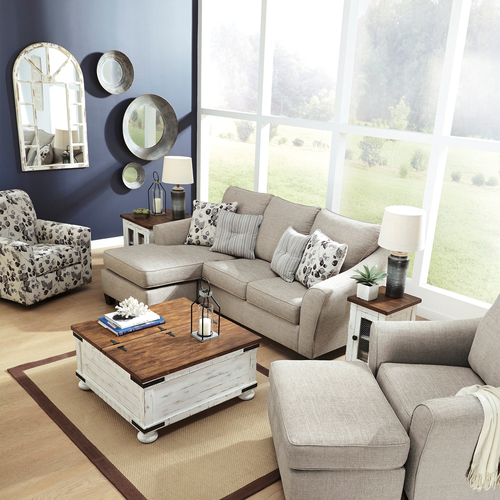 Abney Sofa Chaise and Swivel Chair