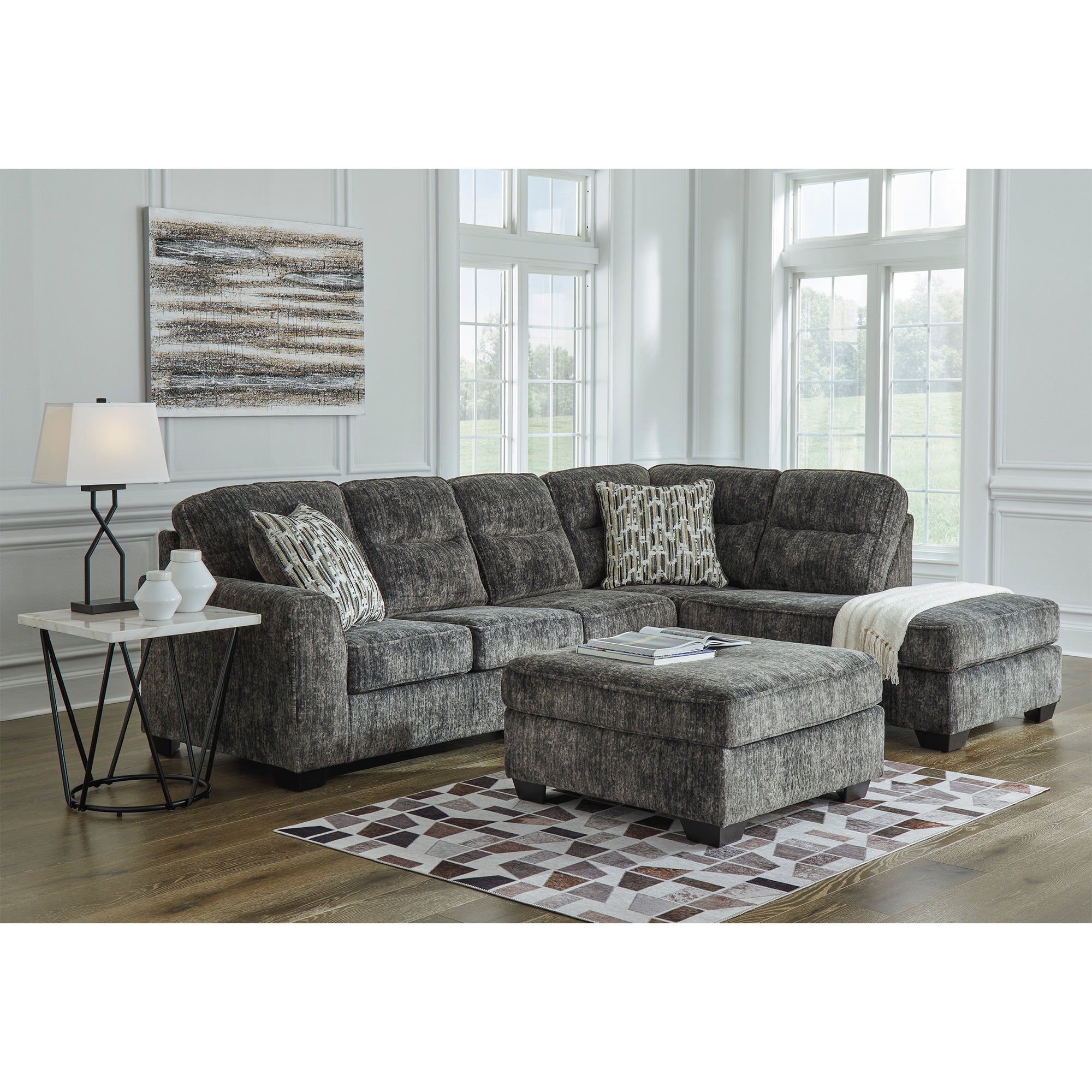 Lonoke 2-Piece Sectional with Chaise in Gunmetal Color