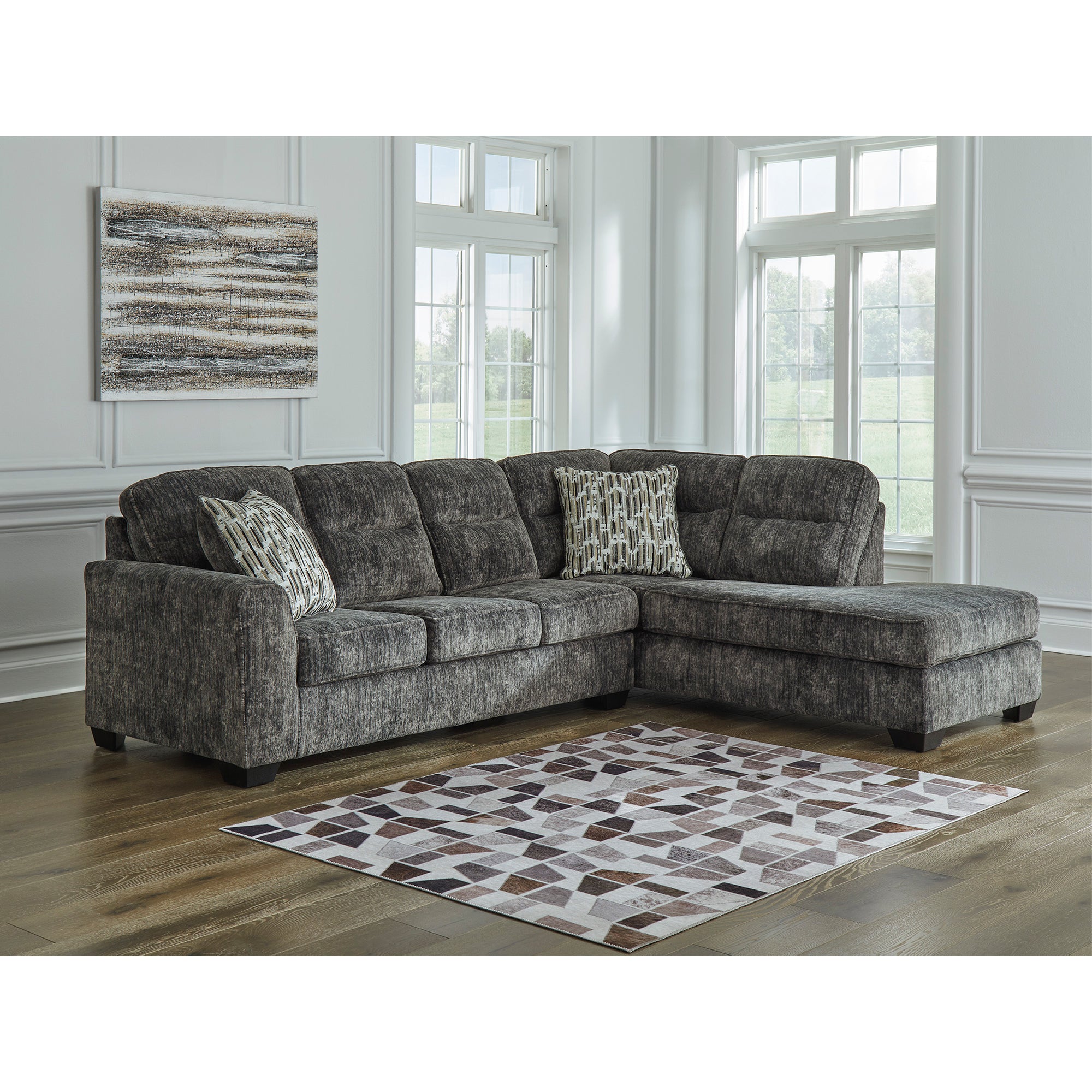 Lonoke 2-Piece Sectional with Chaise in Gunmetal Color