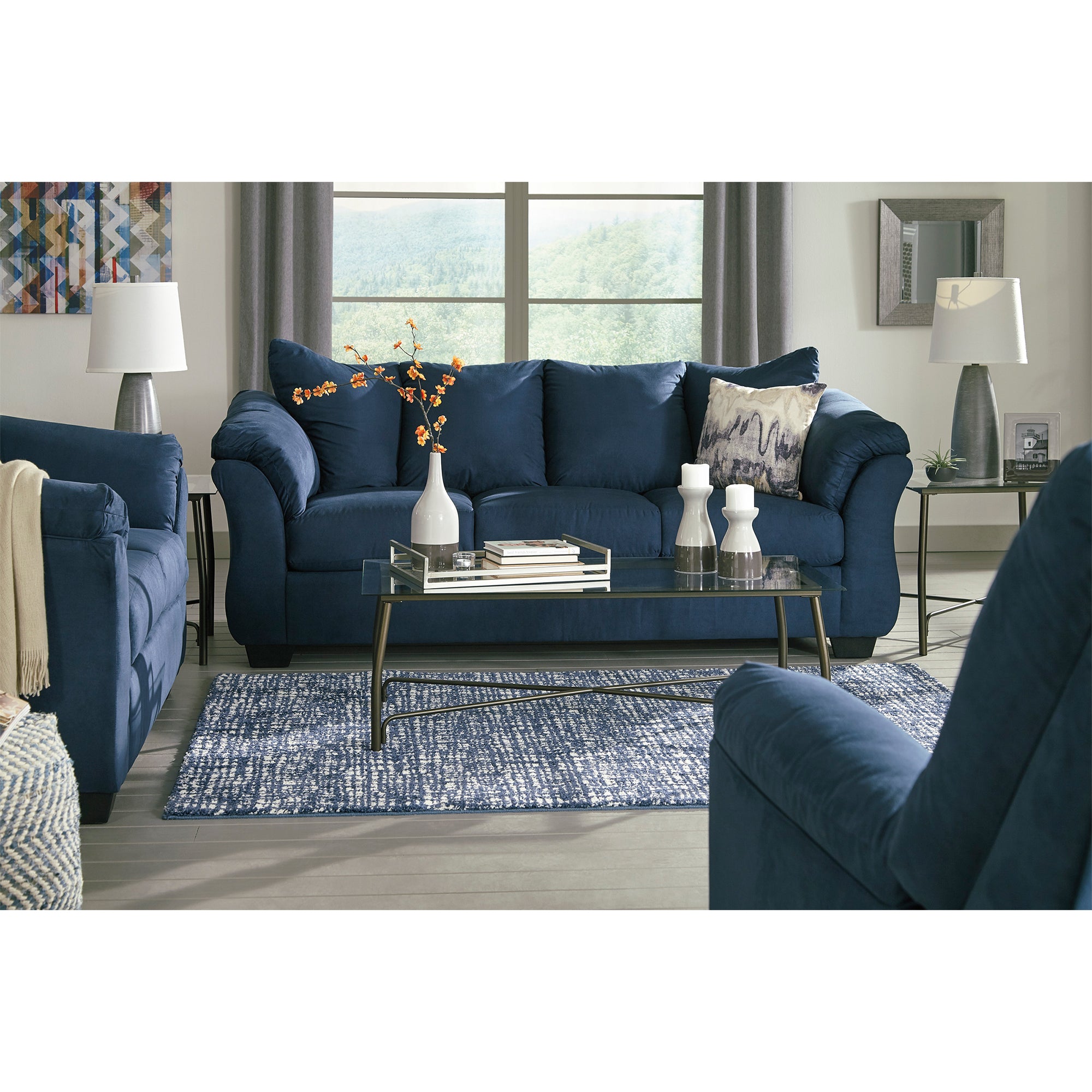 Darcy - Blue - Sofa and Loveseat