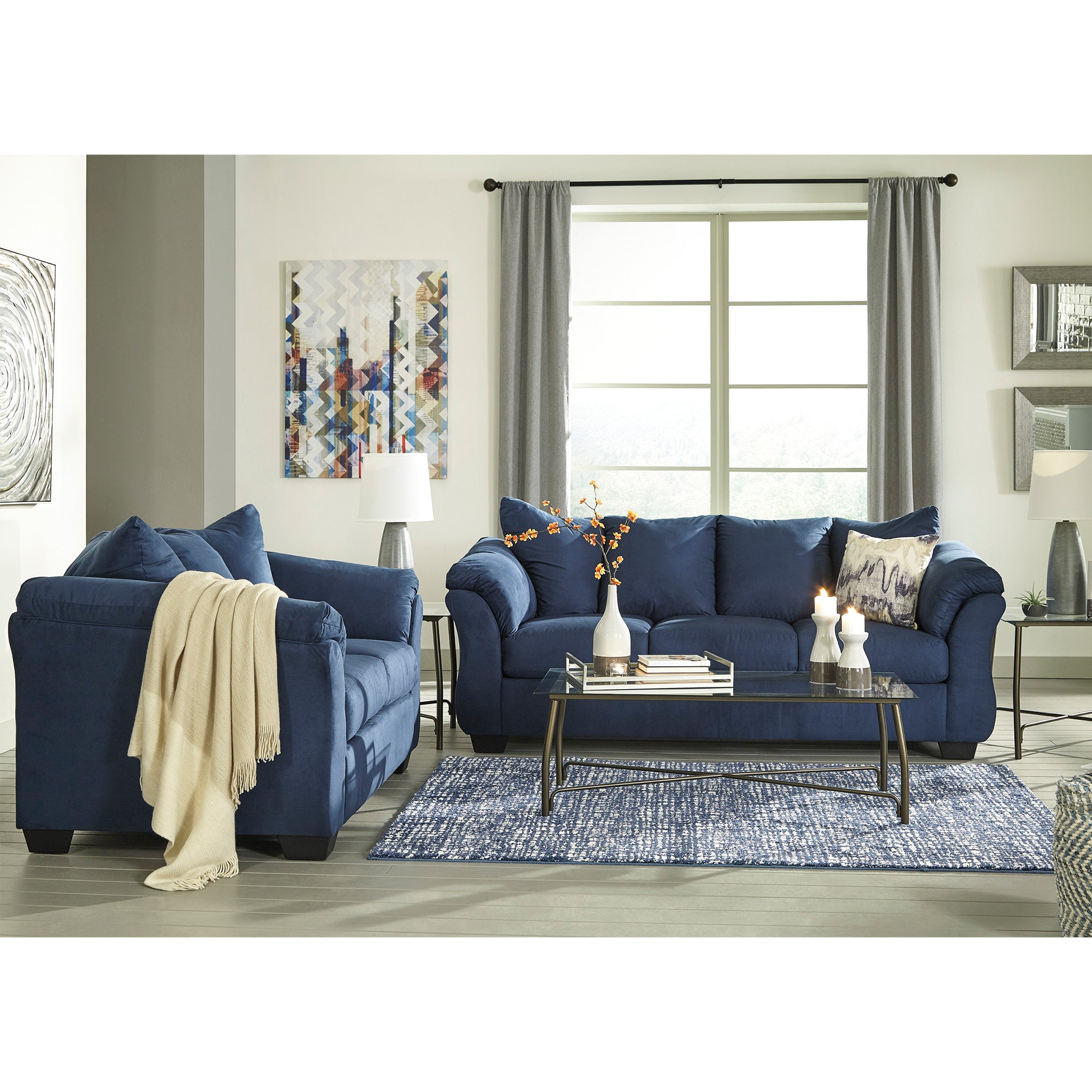 Darcy - Blue - Sofa and Loveseat