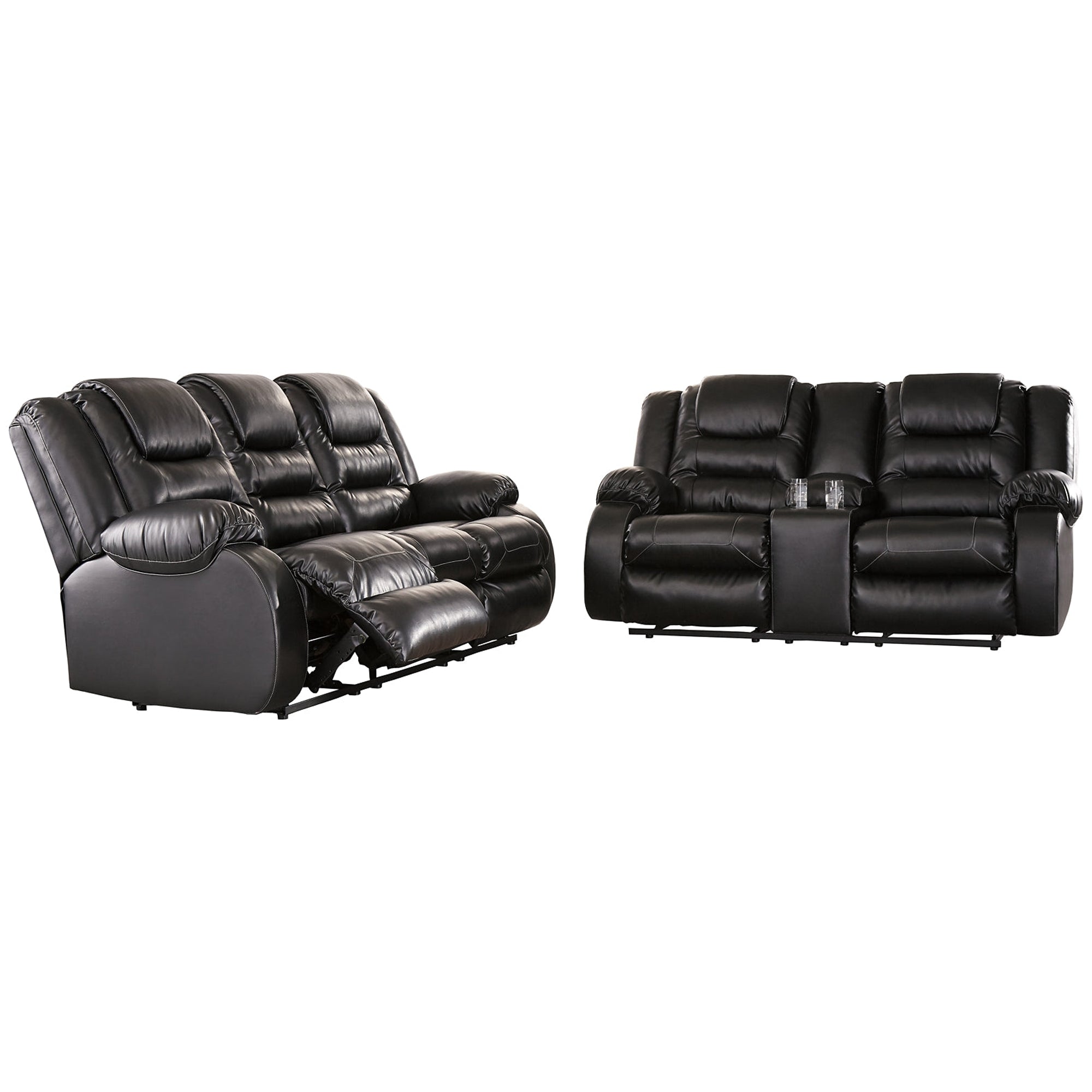Vacherie Manual Reclining Sofa and Loveseat Set in Black