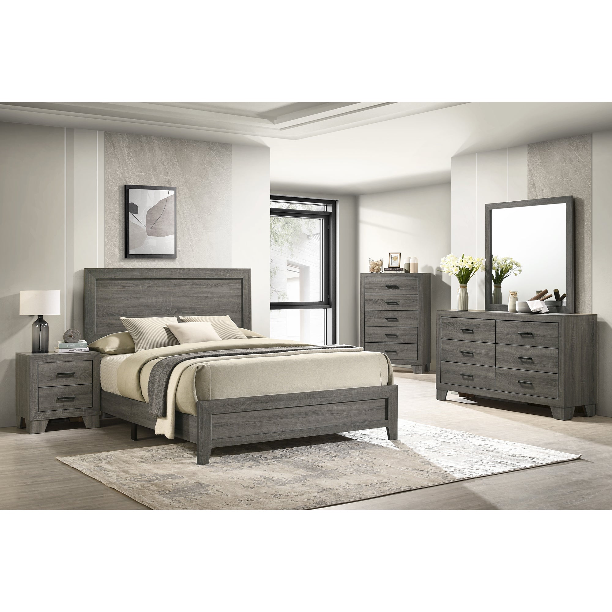 Ashland Queen Panel Bed with Mirrored Dresser