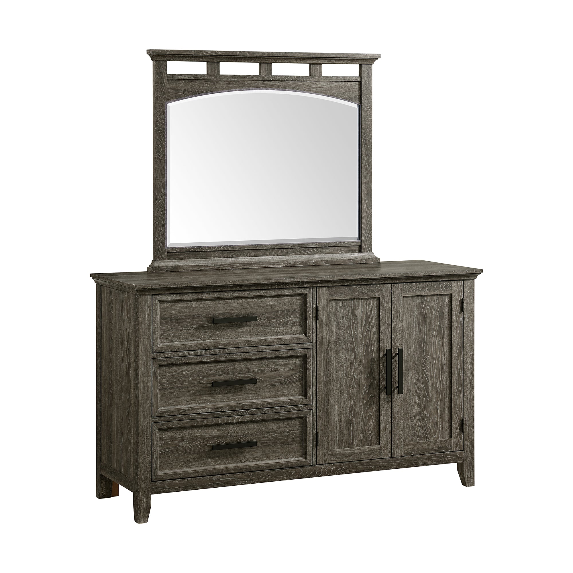 Matias Queen/Full Panel Headboard Bed with Mirrored Dresser and Nightstand