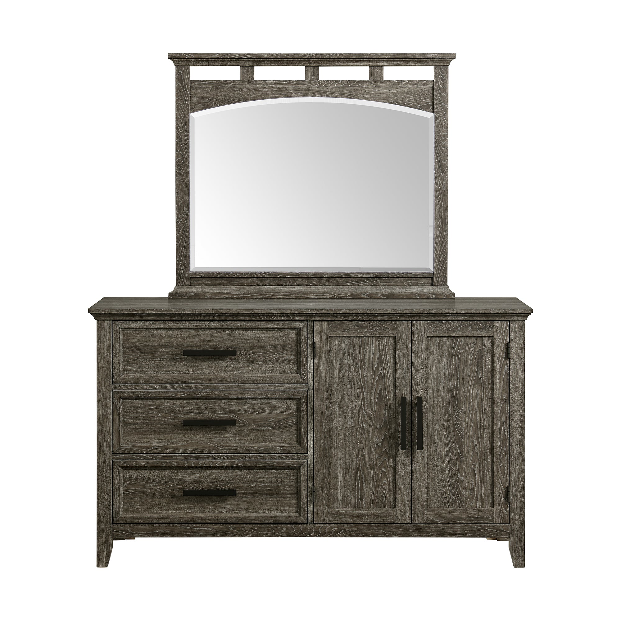 Matias Queen/Full Panel Headboard Bed with Mirrored Dresser and Nightstand