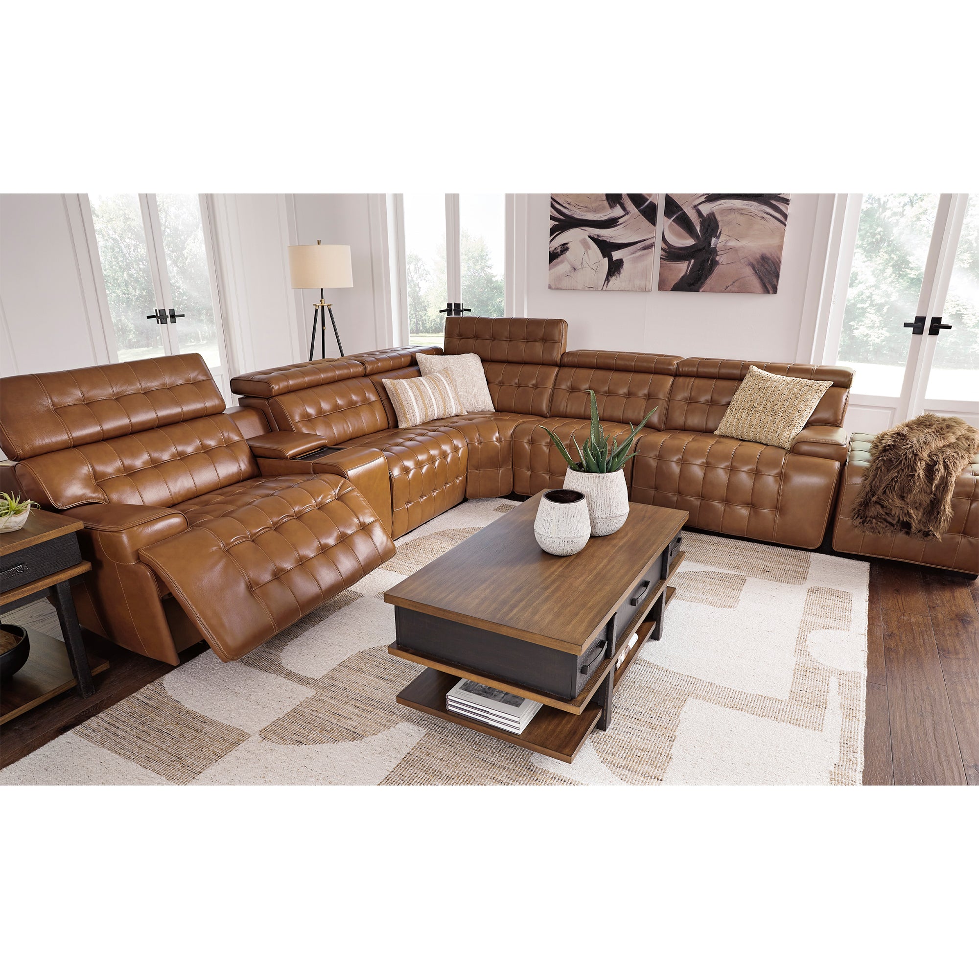 Temmpton 6-Piece Dual Power Leather Reclining Sectional