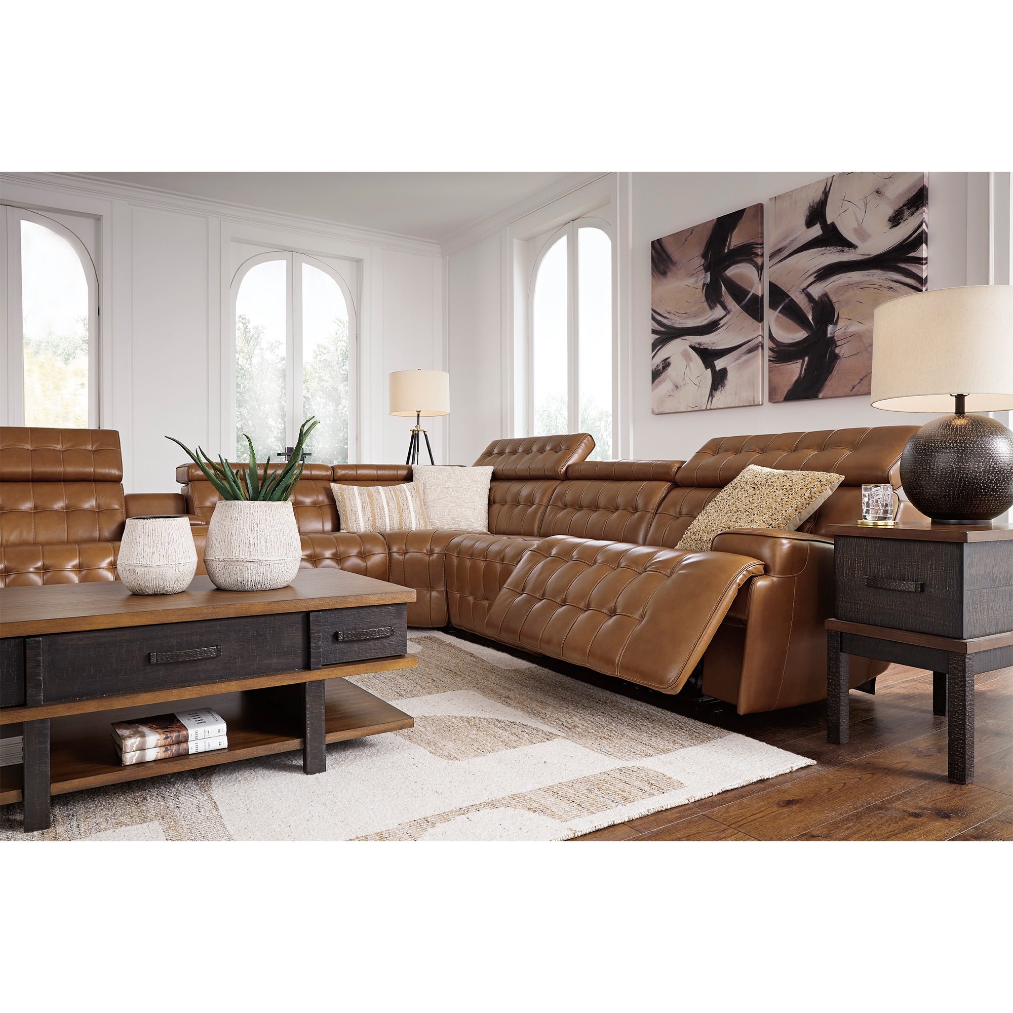 Temmpton Dual Power Leather Reclining Loveseat with Console