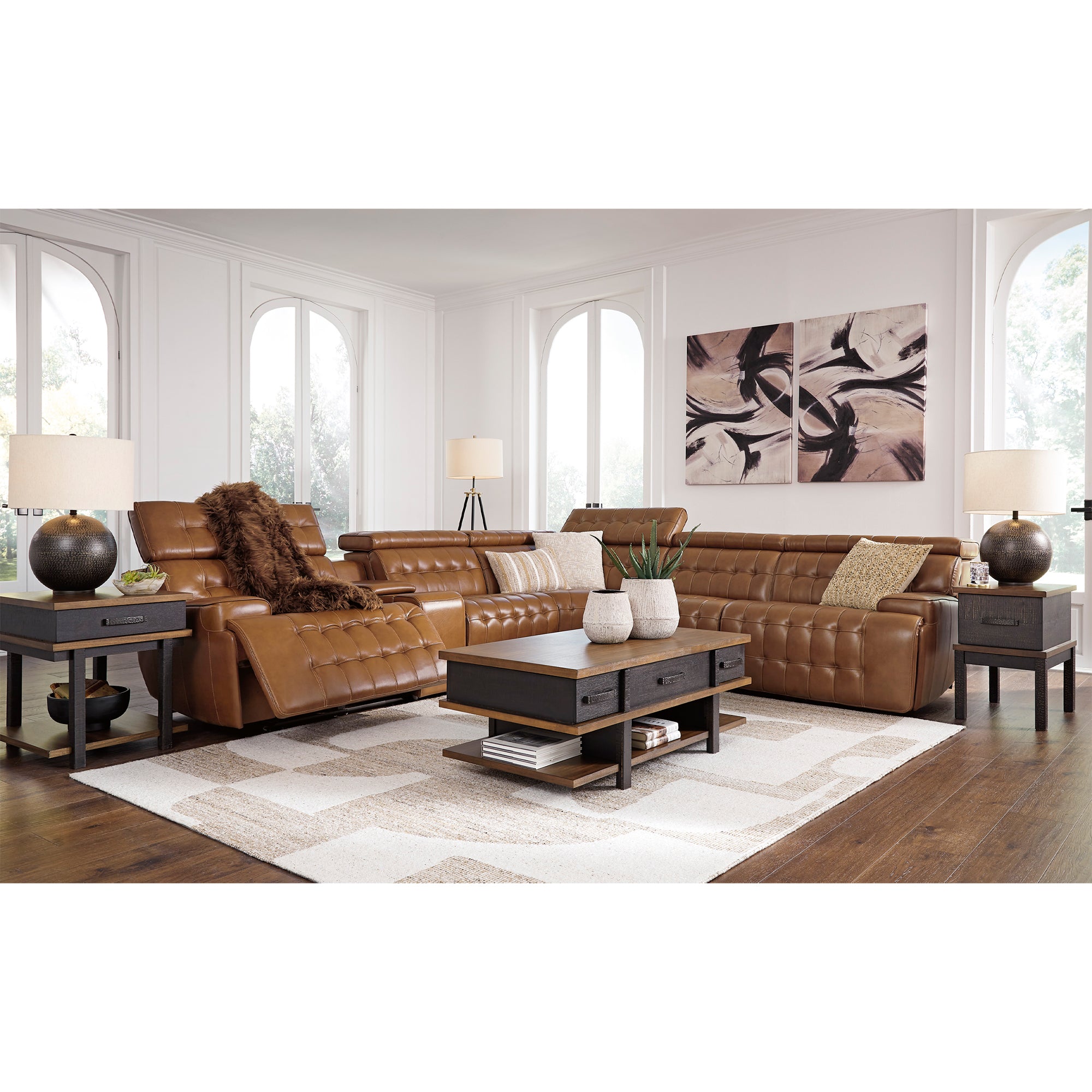 Temmpton 6-Piece Dual Power Leather Reclining Sectional