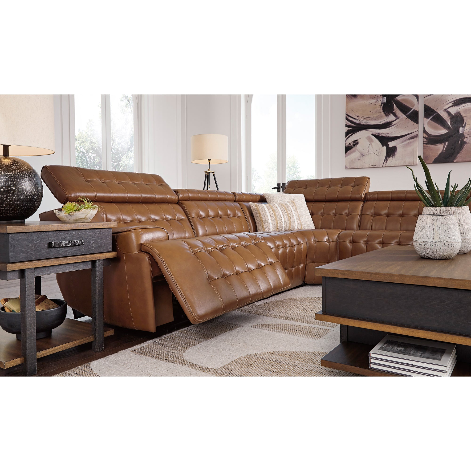 Temmpton 6-Piece Dual Power Leather Reclining Sectional