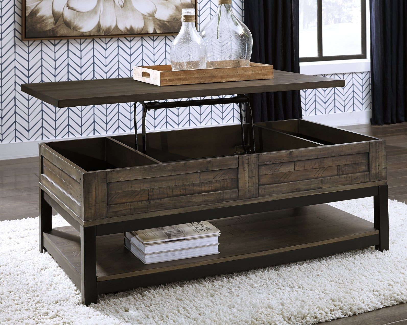 Johurst Lift Top Coffee Table - Grayish Brown
