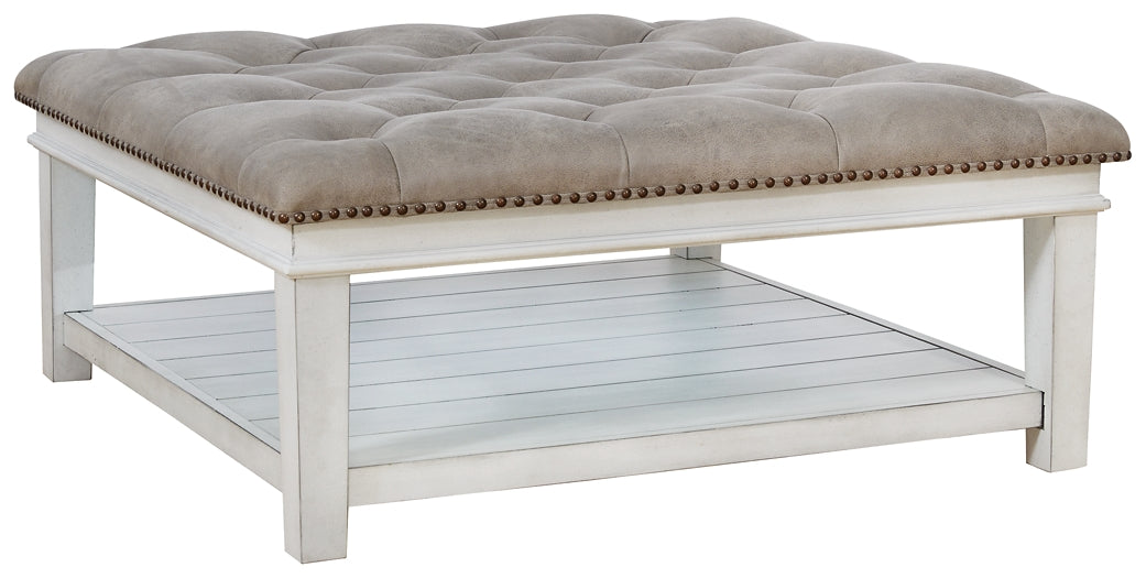 Kanwyn Upholstered Ottoman Coffee Table - Grayish Brown/White