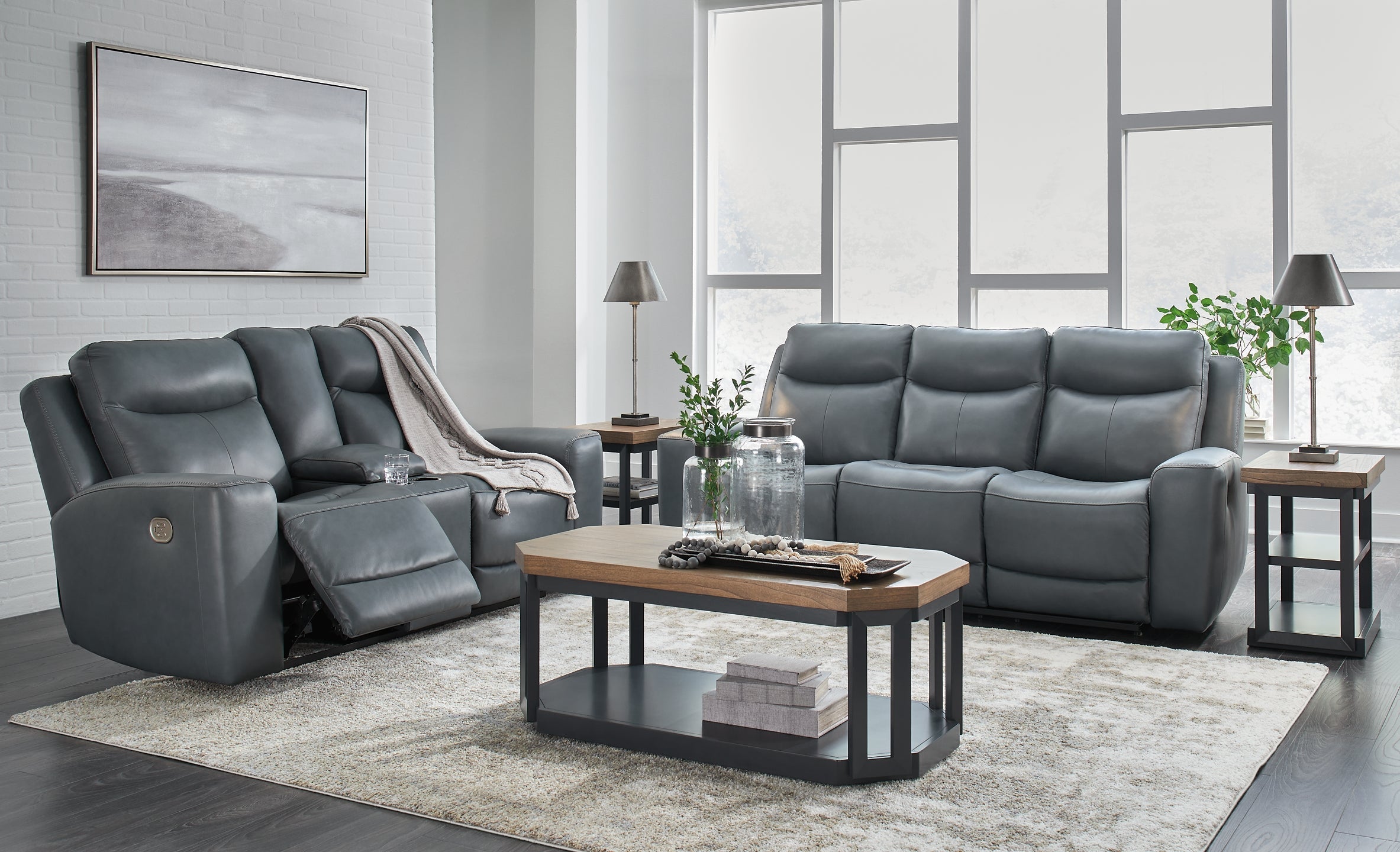 Mindanao Dual Power Leather Reclining Sofa and Loveseat