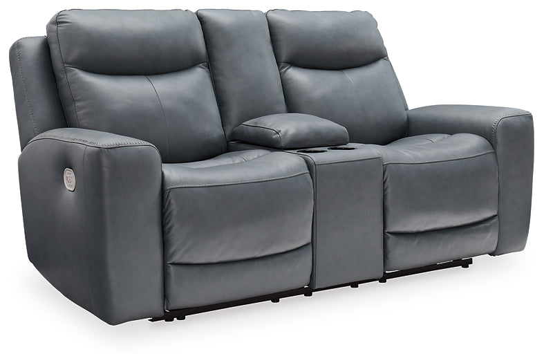 Mindanao Dual Power Leather Reclining Loveseat with Console