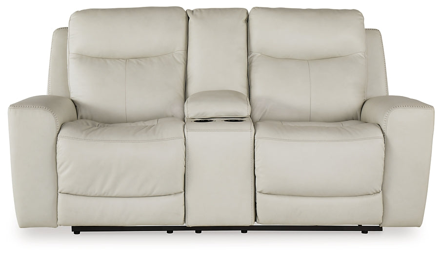 Mindanao Dual Power Leather Reclining Loveseat with Console