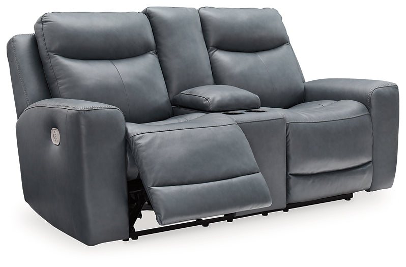 Mindanao Dual Power Leather Reclining Loveseat with Console