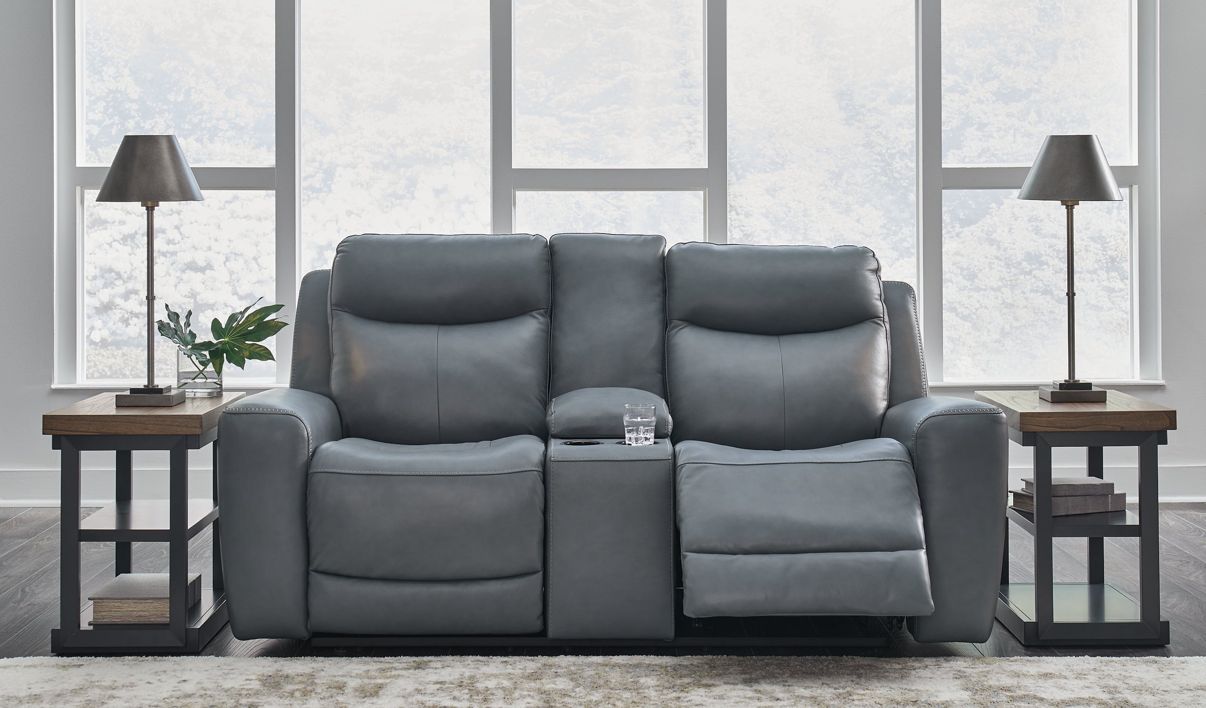 Mindanao Dual Power Leather Reclining Loveseat with Console