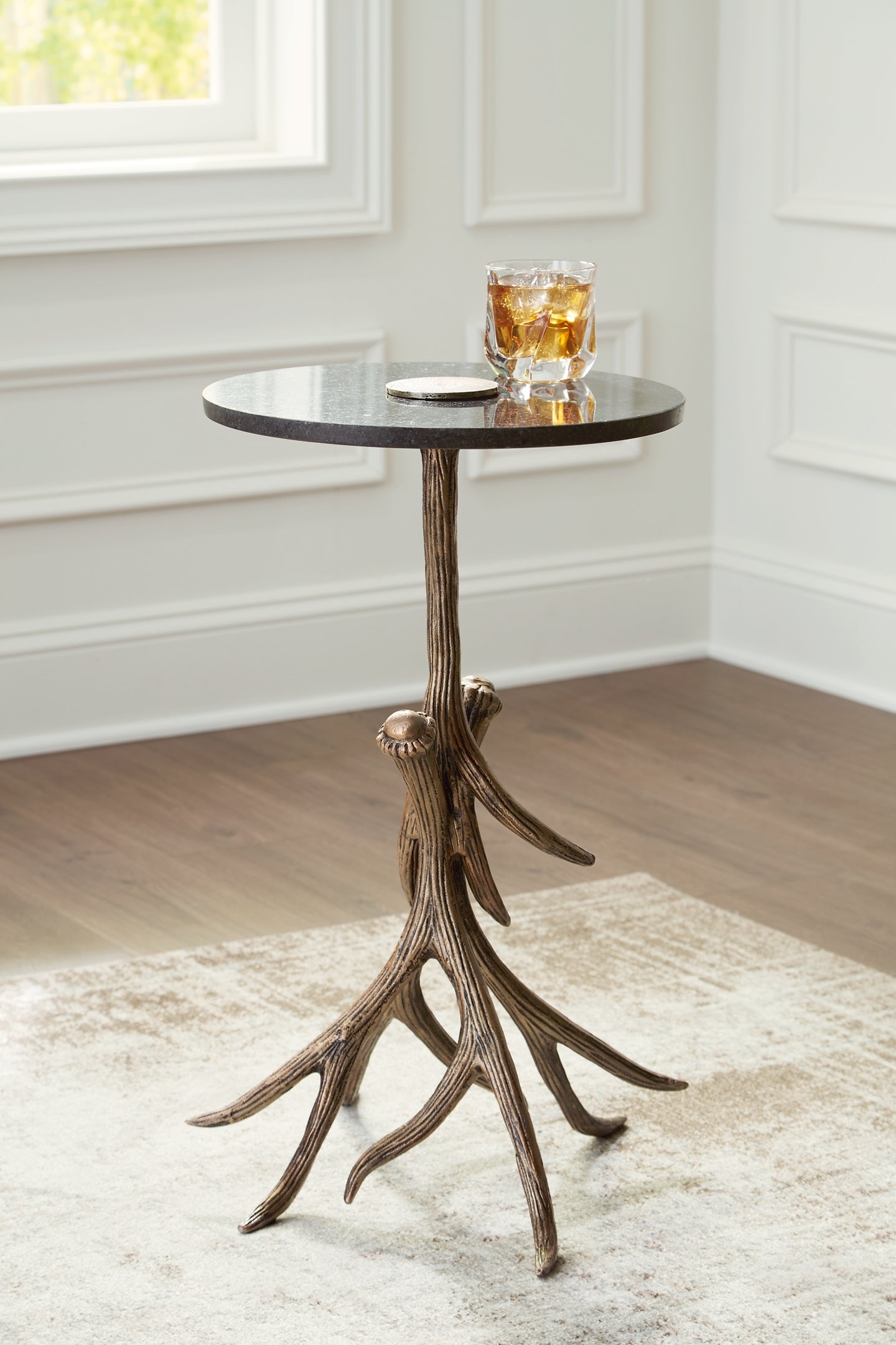 Lemkins Accent Table - Black/Antique Gold Finish