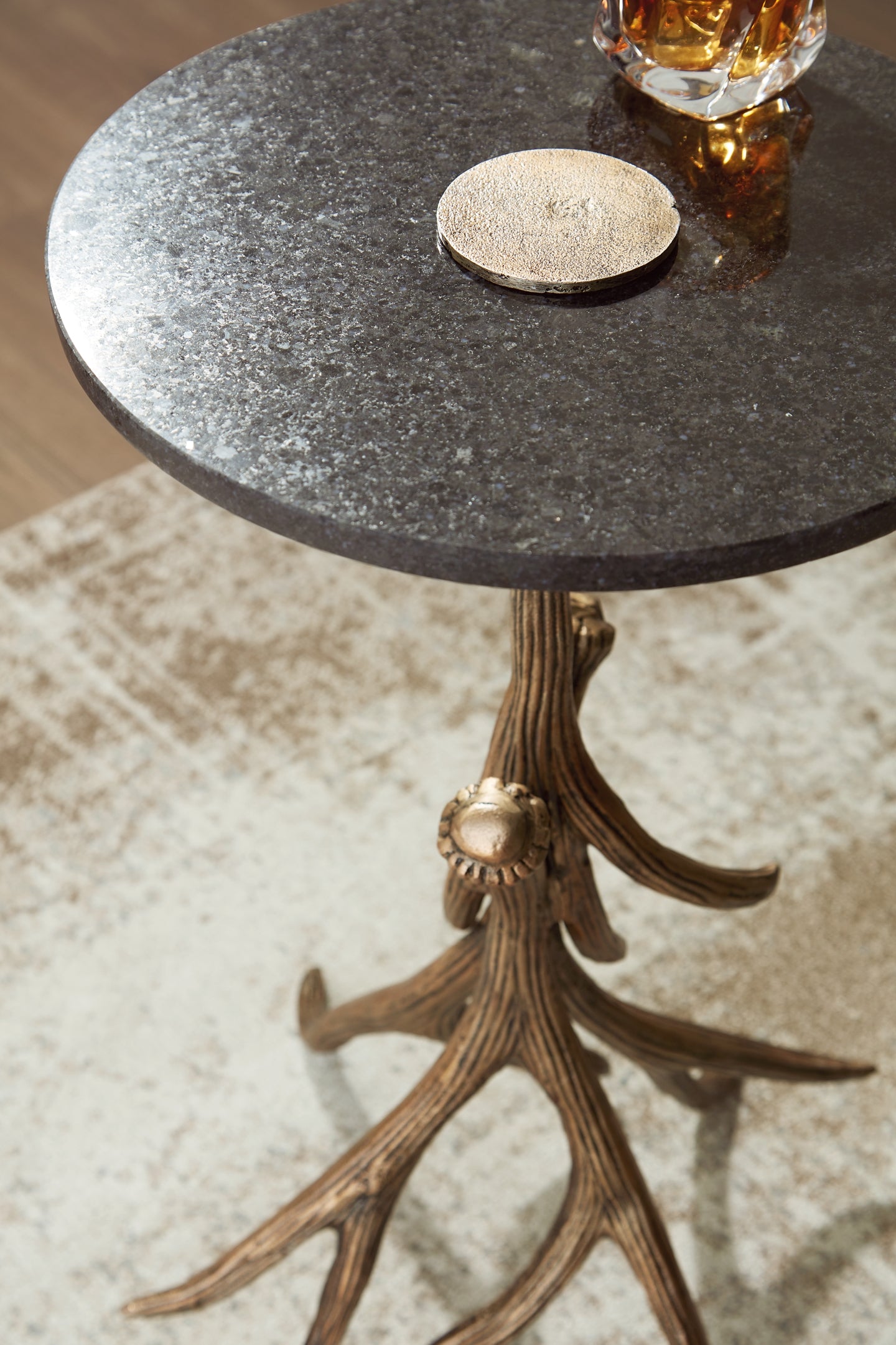Lemkins Accent Table - Black/Antique Gold Finish