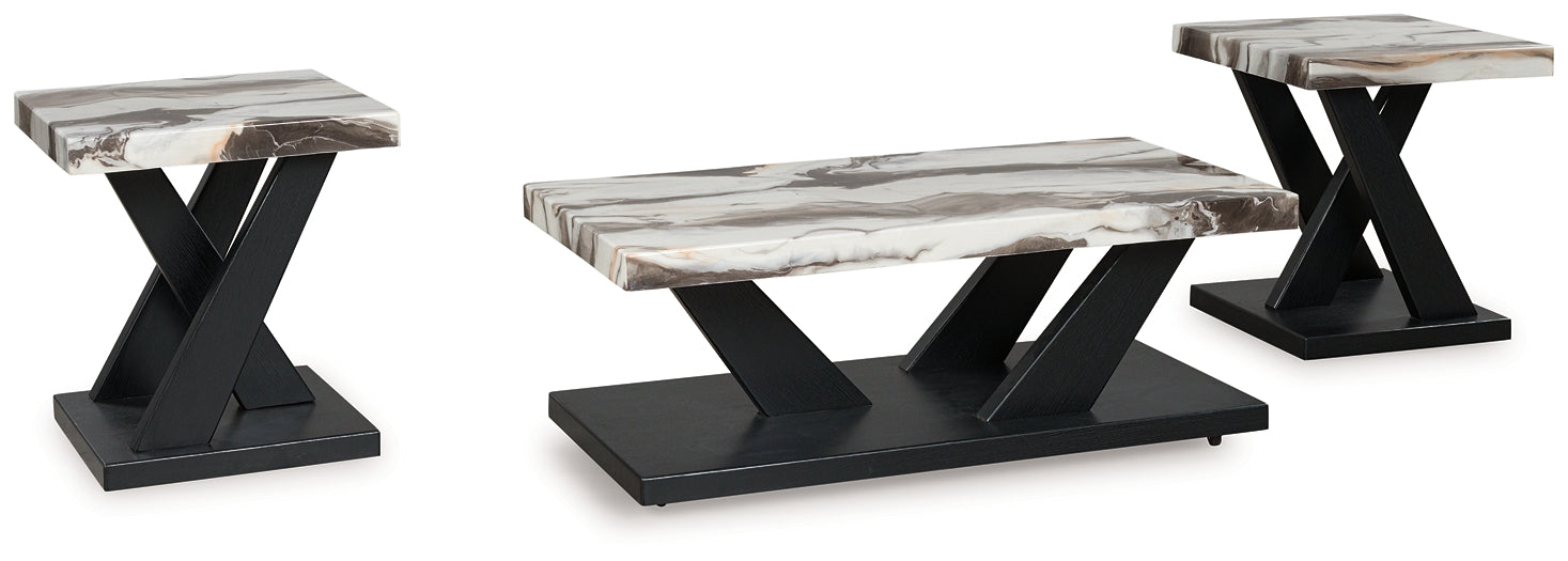 Cendill 3-Piece Table Set - Dark Brown/White/Black