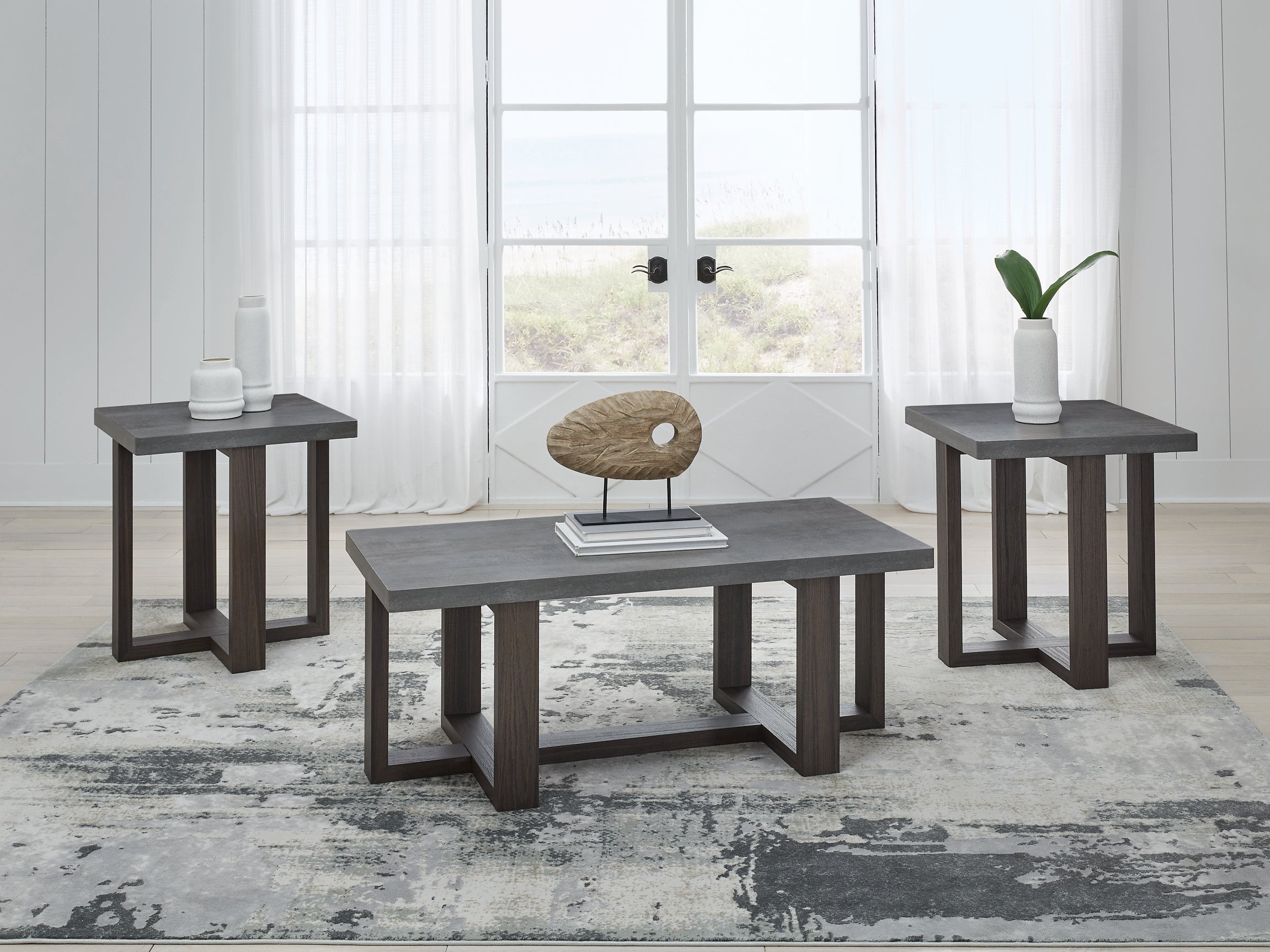 Dynnford 3-Piece Table Set - Gray/Brown