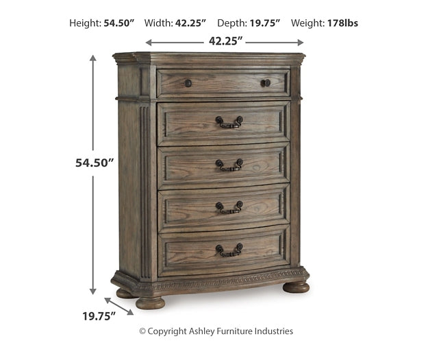 Ardenfield King Upholstered Sleigh Bed with Mirrored Dresser and Chest