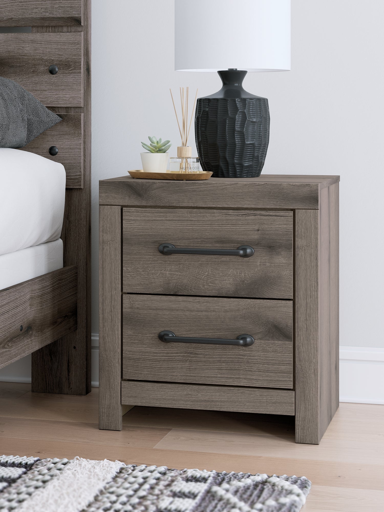 Graystorm Twin Panel Bed with Storage with Mirrored Dresser and Nightstand