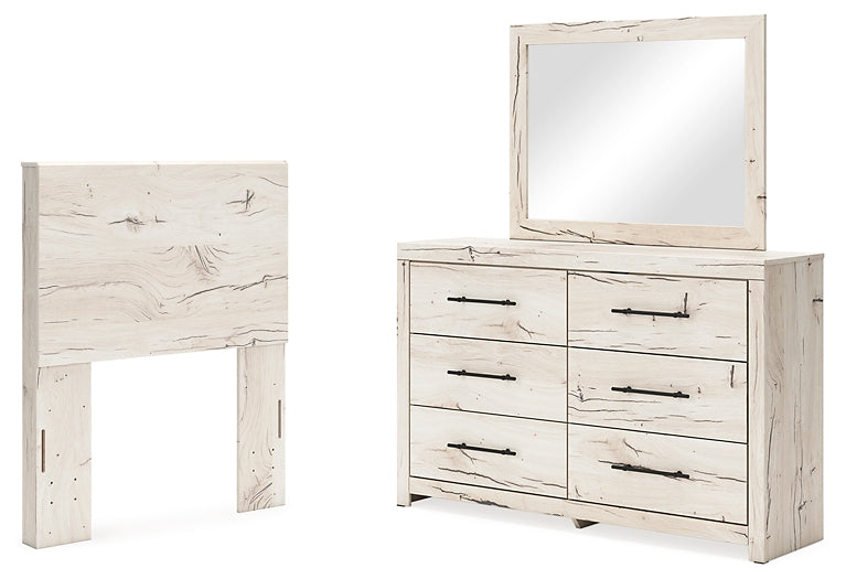 Lawroy Twin Panel Headboard with Mirrored Dresser