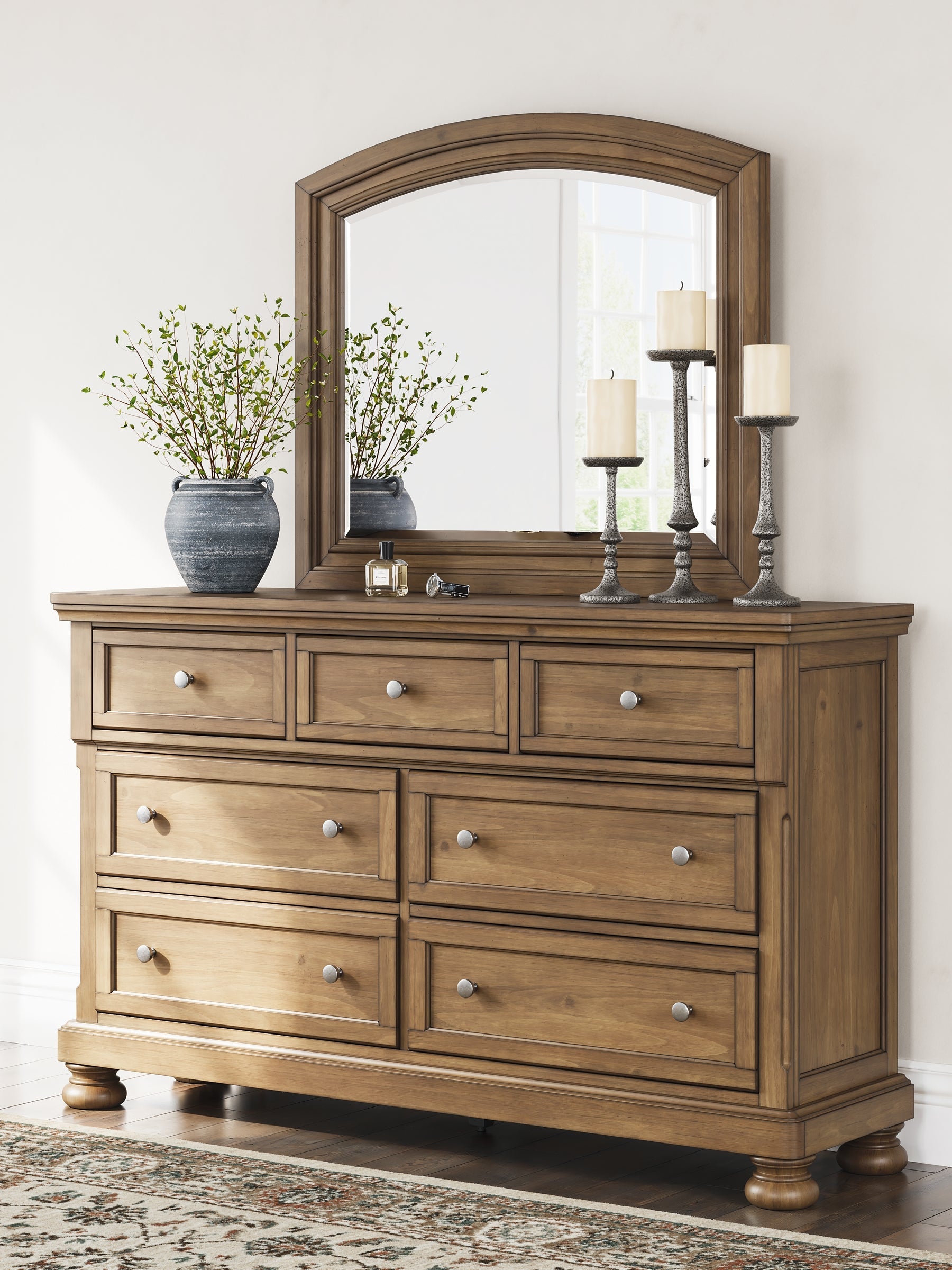 Feddinger Queen Panel Bed with Mirrored Dresser and Chest