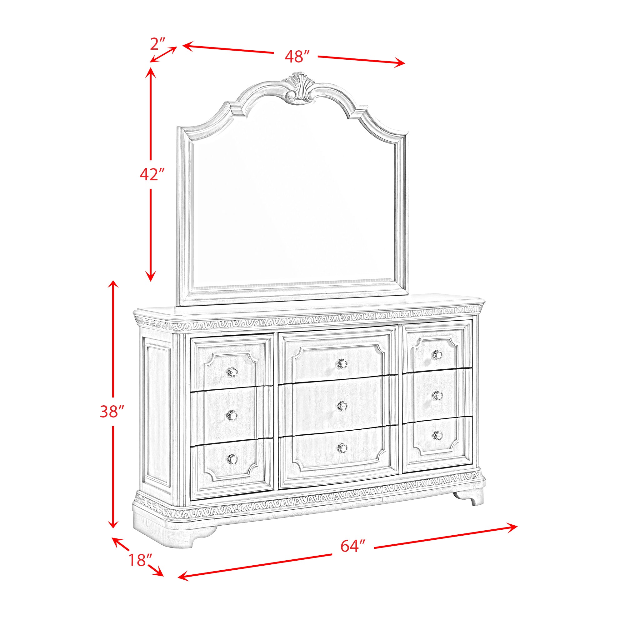 Vincenza Queen Panel Bed with Mirrored Dresser