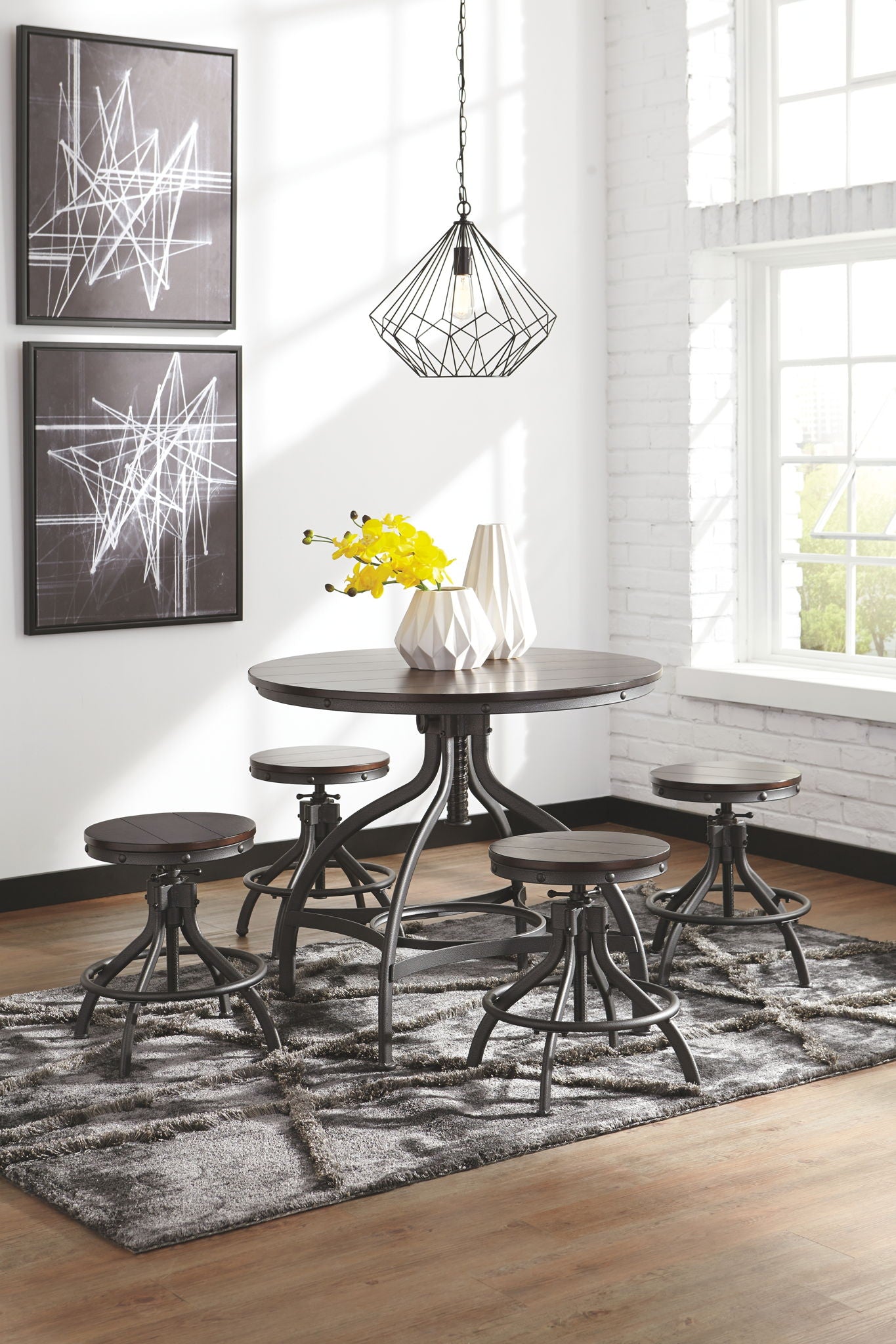 Odium Counter Height Dining Room Table and 4 Bar Stools