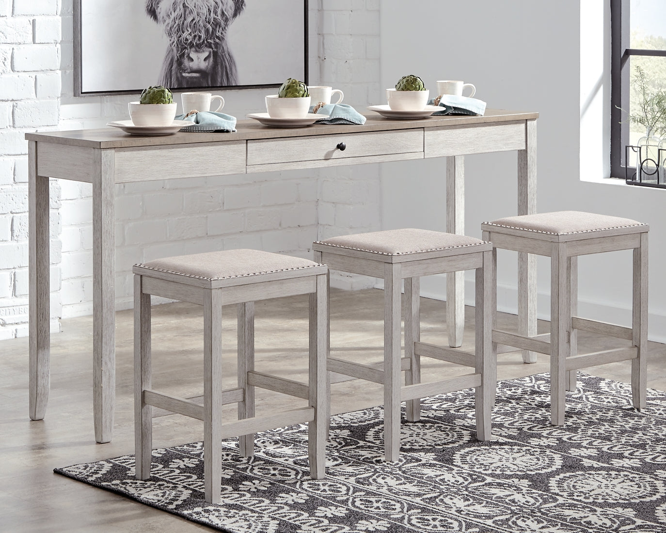 Skempton Counter Height Dining Table and 3 Bar Stools