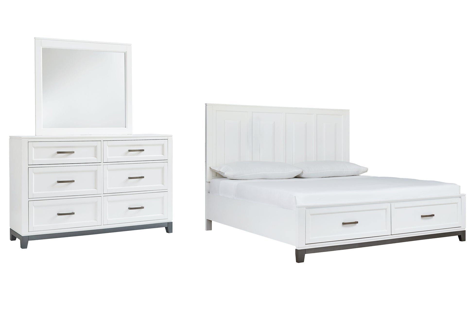 Brynburg King Panel Bed with 2 Storage Drawers with Mirrored Dresser