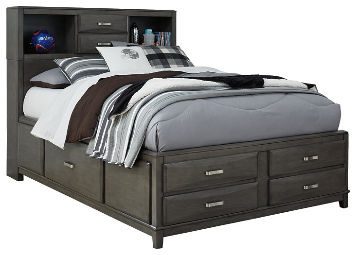 Caitbrook King Storage Bed with 8 Storage Drawers with Mirrored Dresser