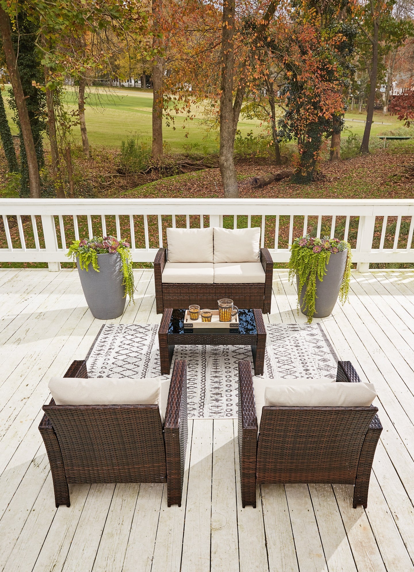 East Brook Outdoor Loveseat and 2 Lounge Chairs with Coffee Table