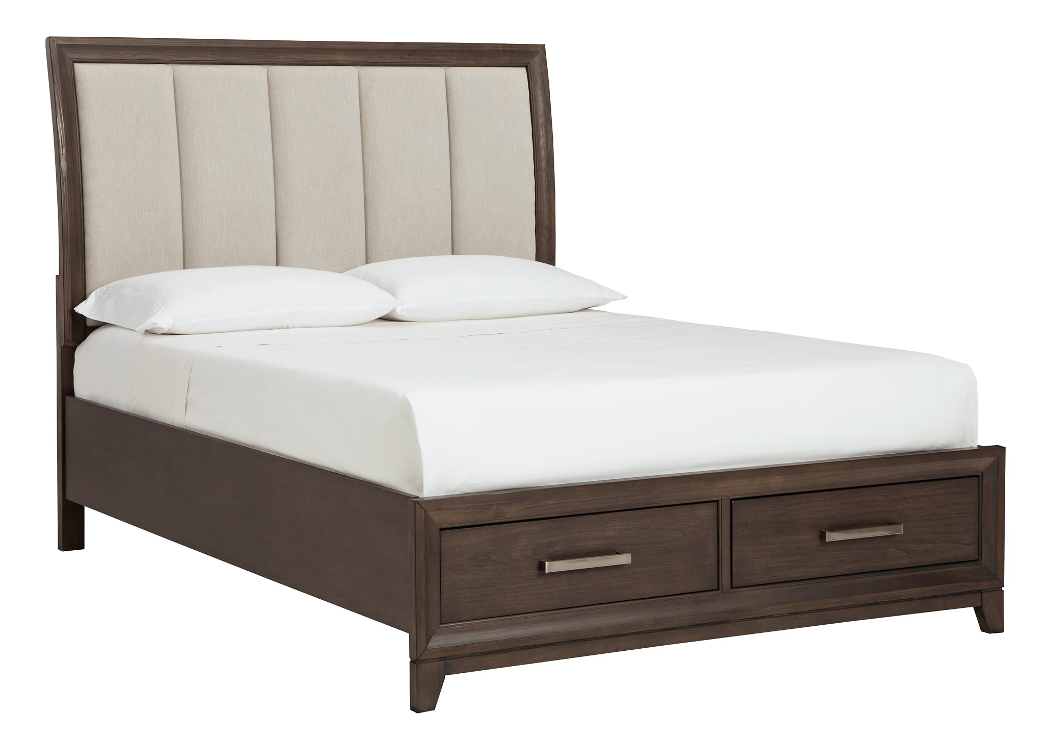 Brueban Queen Panel Bed with 2 Storage Drawers with Mirrored Dresser, Chest and Nightstand