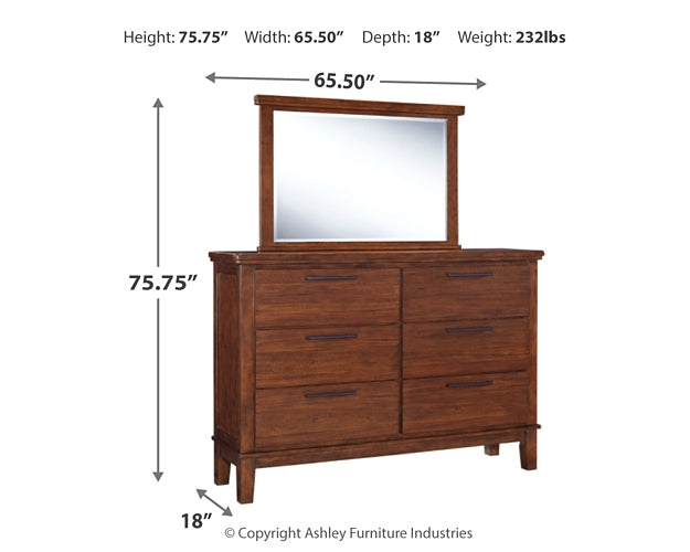 Ralene California King Upholstered Panel Bed with Mirrored Dresser