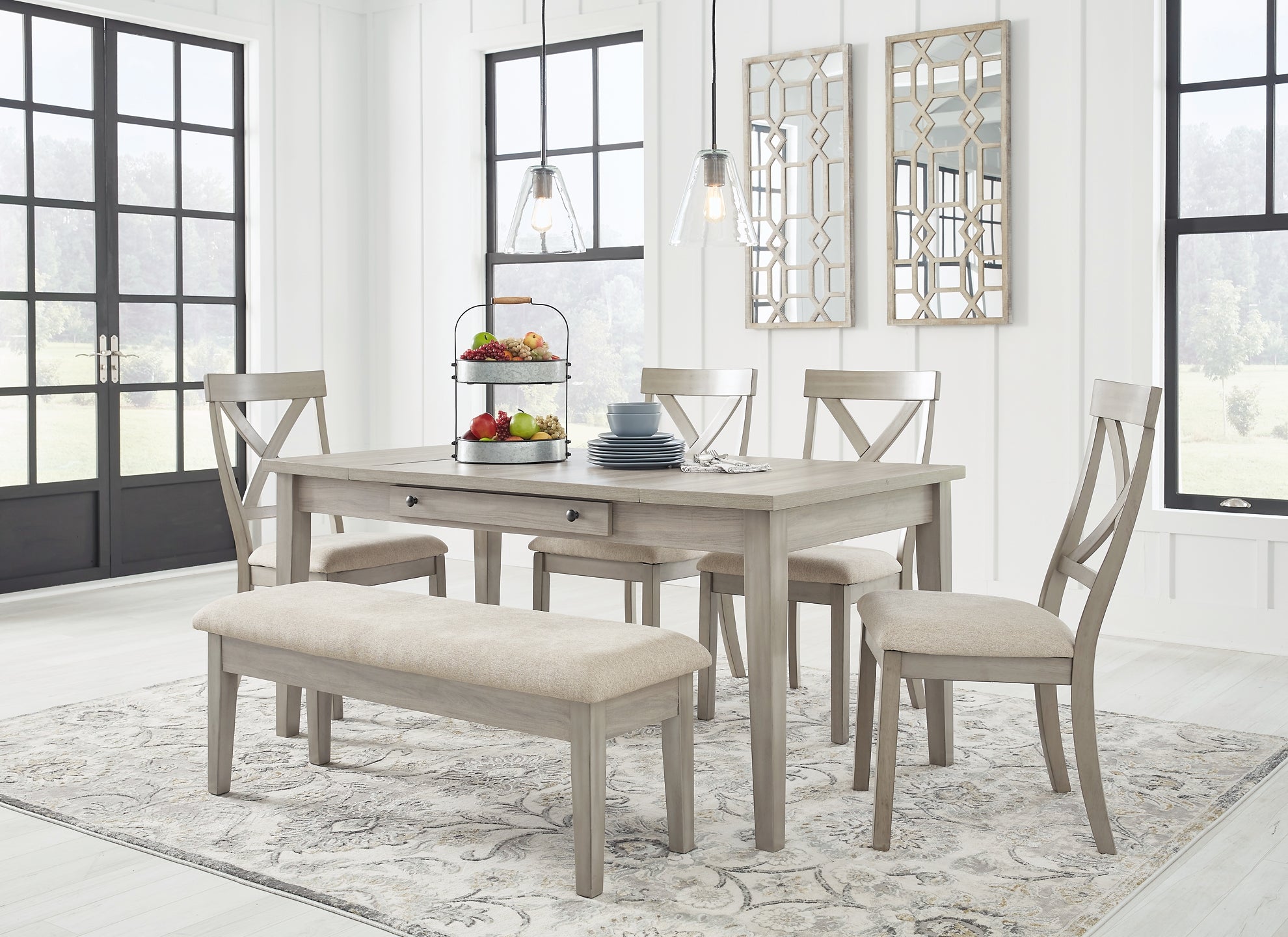 Parellen Dining Storage Table and 4 Chairs and Bench