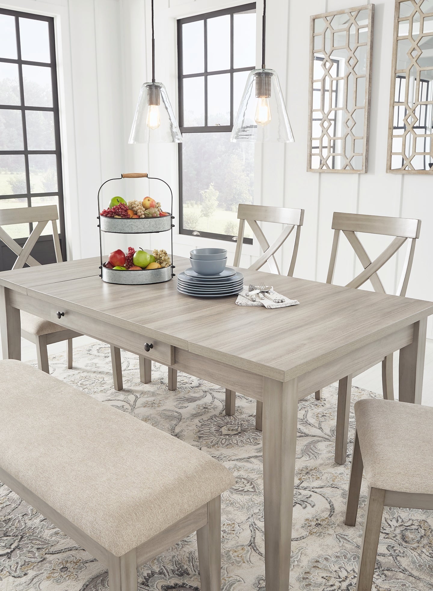 Parellen Dining Storage Table and 4 Chairs and Bench