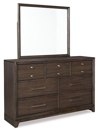 Brueban King Panel Bed with 2 Storage Drawers with Mirrored Dresser and Nightstand